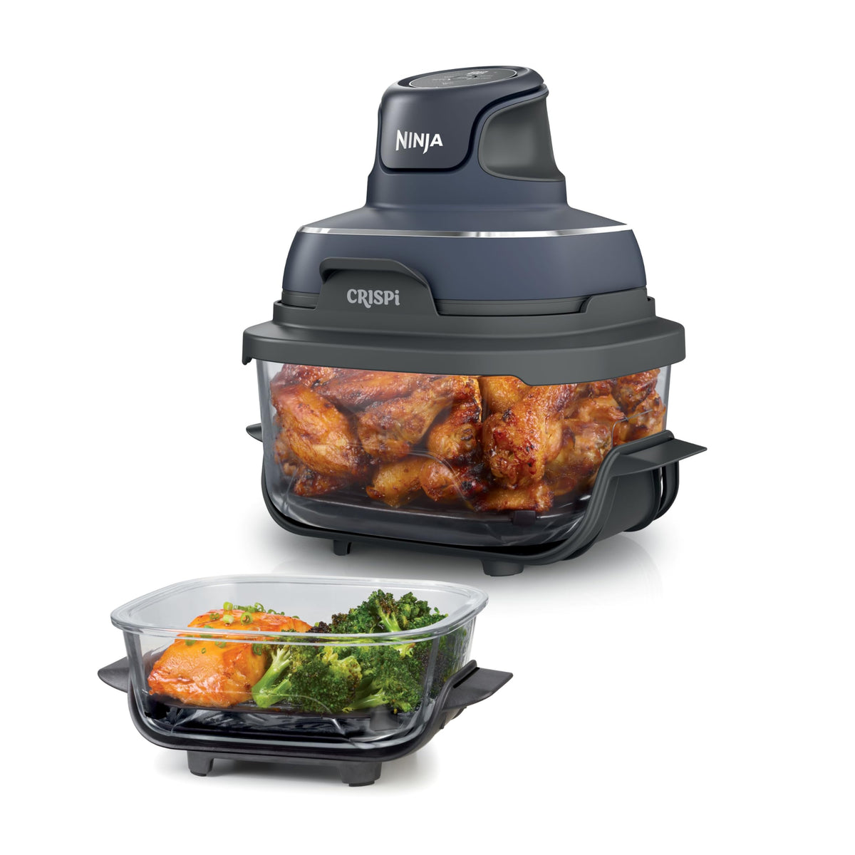 Ninja Crispi Glass Air Fryer, 4-in-1, Stone, FN101ST | Max crisp, bake, air fry, recrisp, 450F max, 4 Qt and 6 Cup containers, PFAS-free glass