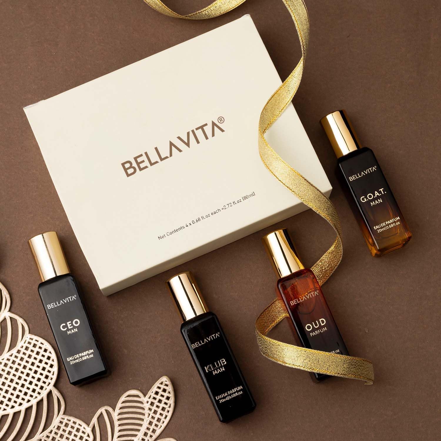 Bella Vita Luxury Set de Regalo de Perfume de Larga Duración para Hombre | 4x20ml | Regalos para Hombres | Fragancia Premium de Madera, Cítrico, Oud | KLUB, OUD, CEO, G.O.A.T | Set de regalo de perfume para hombre de larga duración con CEO Man, G.O.A.T.,
