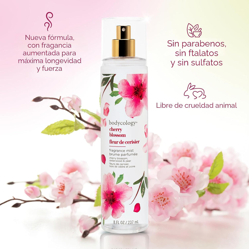 Bodycology Bruma corporal de fragancia de larga duración, Flor de cerezo, 8 fl oz