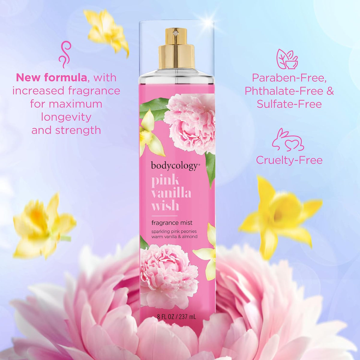 Bodycology Bruma corporal de fragancia de larga duración, Flor de cerezo, 8 fl oz