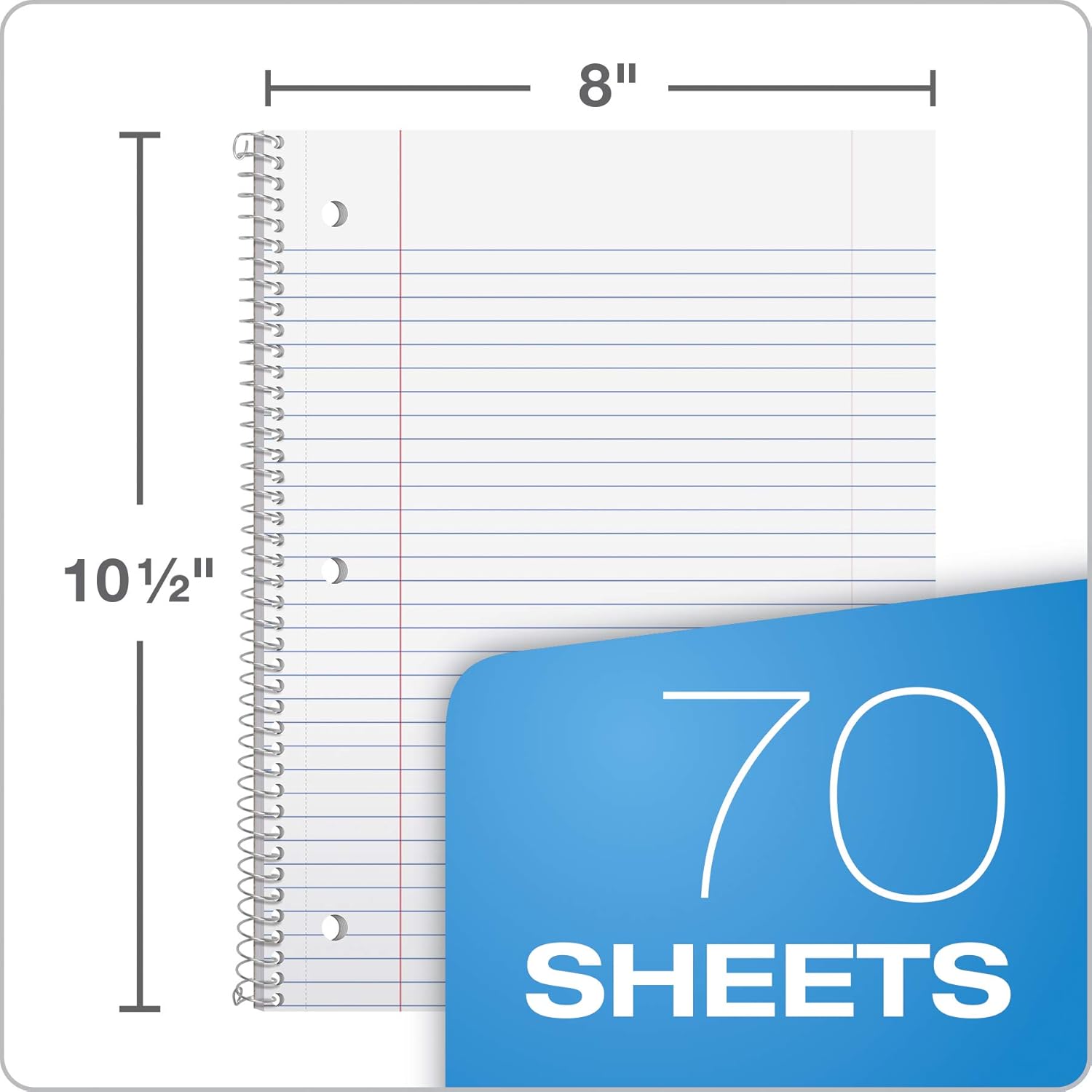 TOPS Cuaderno con espiral, College Rule, 10.5 x 8 pulgadas, 70 hojas por cuaderno, paquete de 6 (65007)