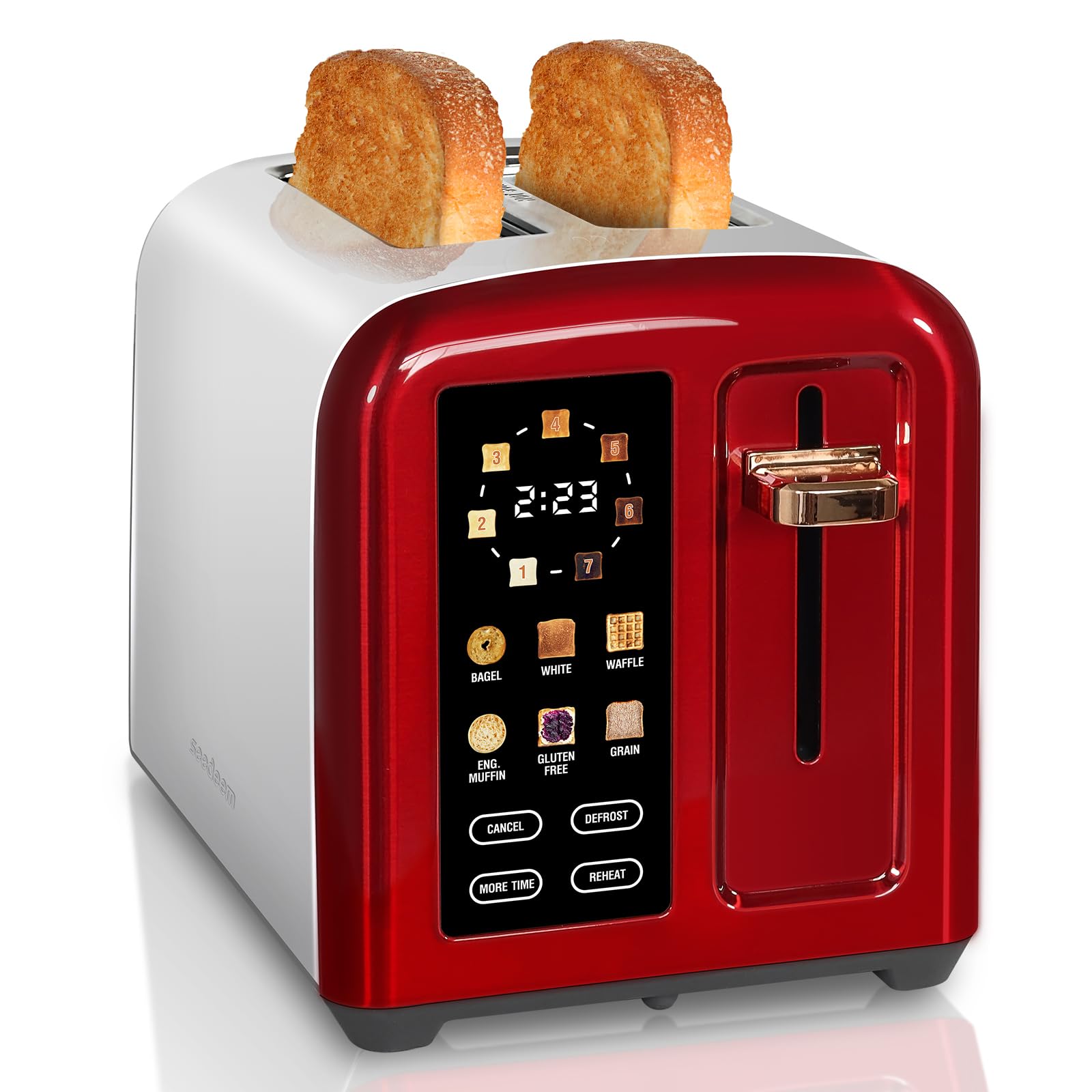 SEEDEEM Tostadora de 4 Rebanadas, Tostadora de Acero Inoxidable y Control Táctil, Pantalla LCD, 6 Tipos de Pan, 7 Configuraciones de Tostado, Ranuras de 1.5'' de Ancho, Cancelar/Descongelar/Recalentar | Toaster 4 Slice, 6 Bread Type, 7 Shade Settings, 1.5