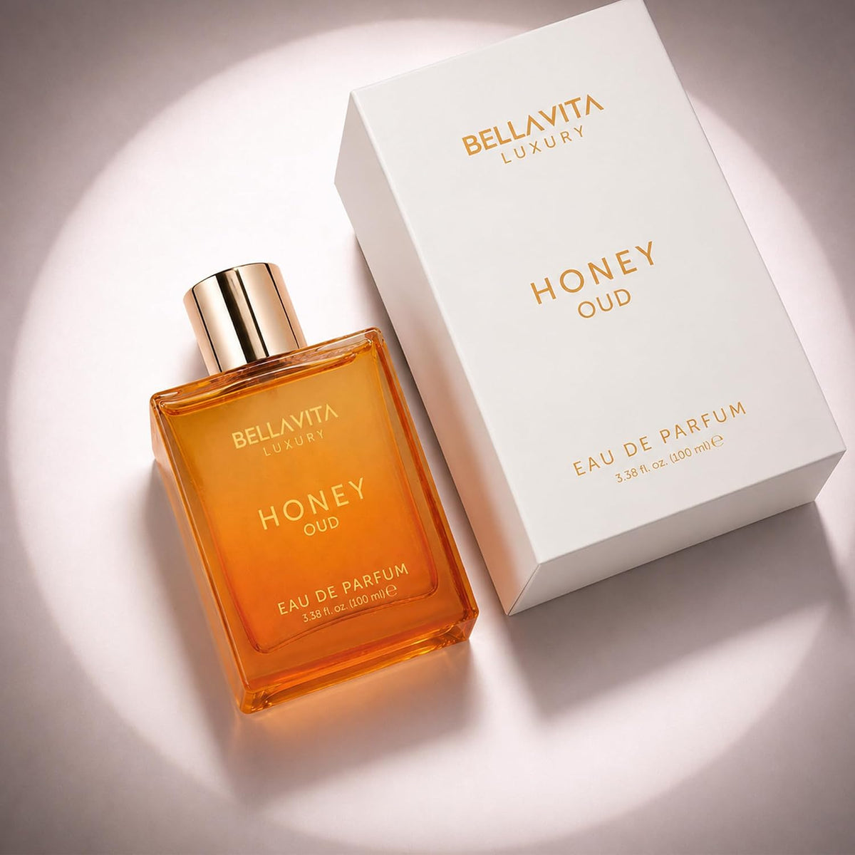 BellaVita Luxury Honey Oud Eau de Parfum (3.4 onzas líquidas) | Pachulí, vainilla, bergamota, floral y picante + fabricado con aceites esenciales limpios y veganos + libre de crueldad animal | | Perfume unisex con perfume Honey Oud de larga duración, perf