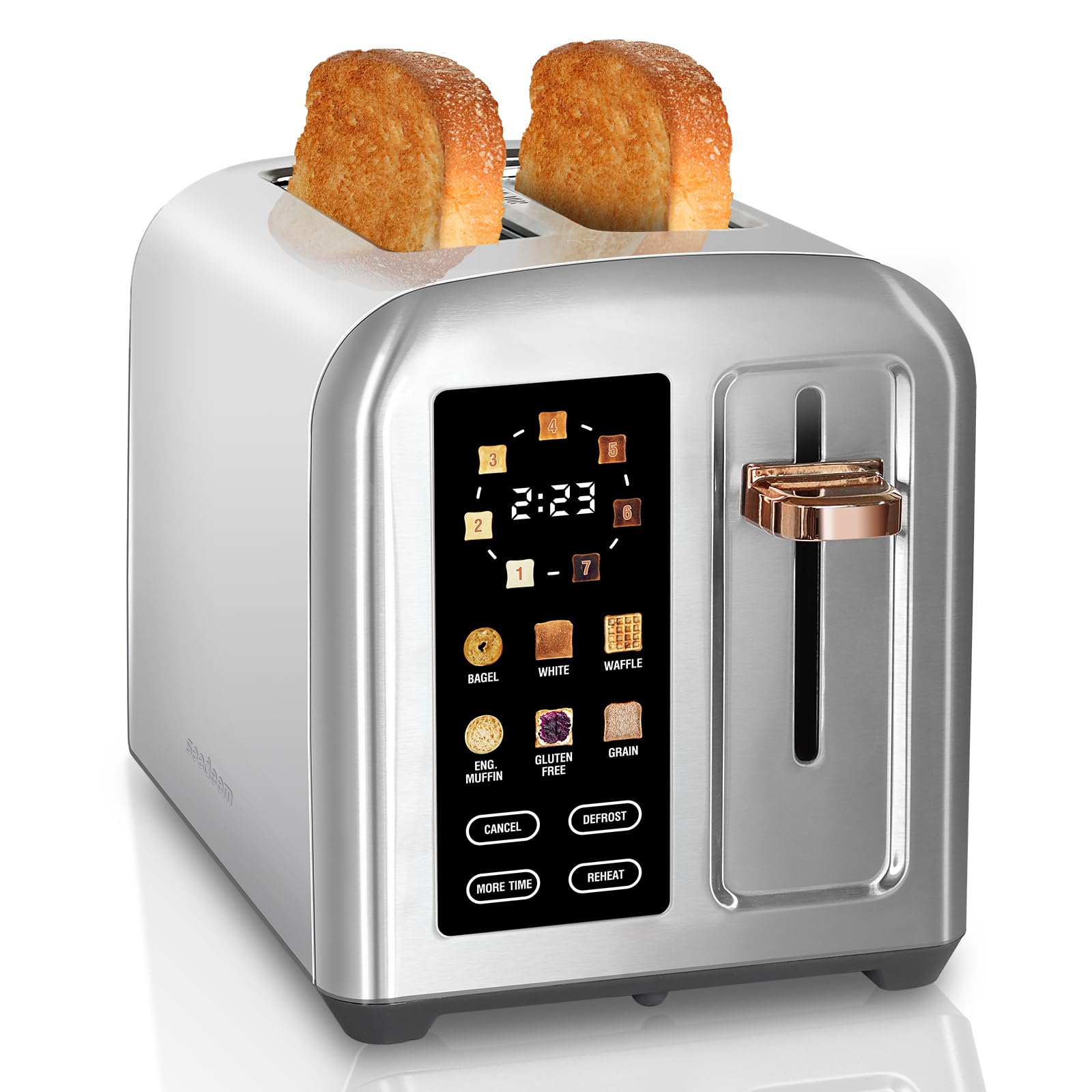 SEEDEEM Tostadora de 4 Rebanadas, Tostadora de Acero Inoxidable y Control Táctil, Pantalla LCD, 6 Tipos de Pan, 7 Configuraciones de Tostado, Ranuras de 1.5'' de Ancho, Cancelar/Descongelar/Recalentar | Toaster 4 Slice, 6 Bread Type, 7 Shade Settings, 1.5