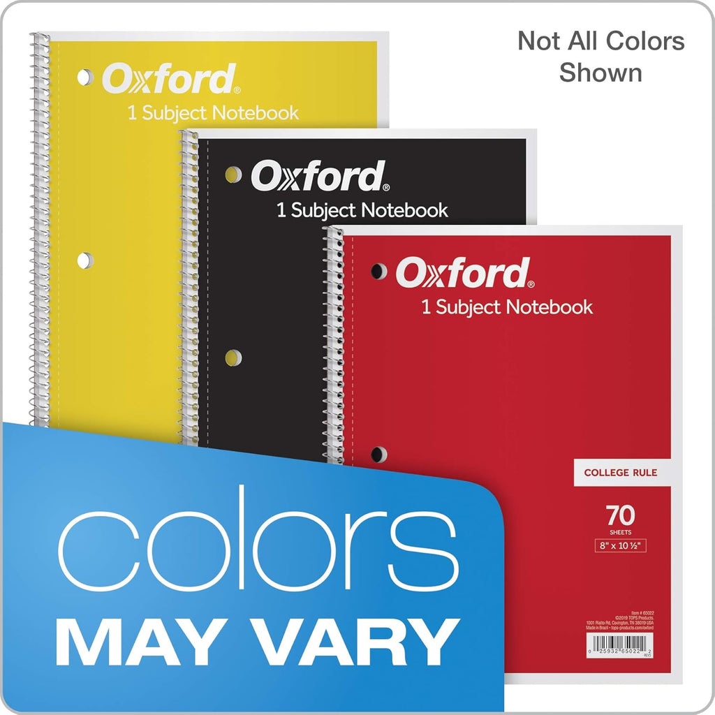 TOPS Cuaderno con espiral, College Rule, 10.5 x 8 pulgadas, 70 hojas por cuaderno, paquete de 6 (65007)