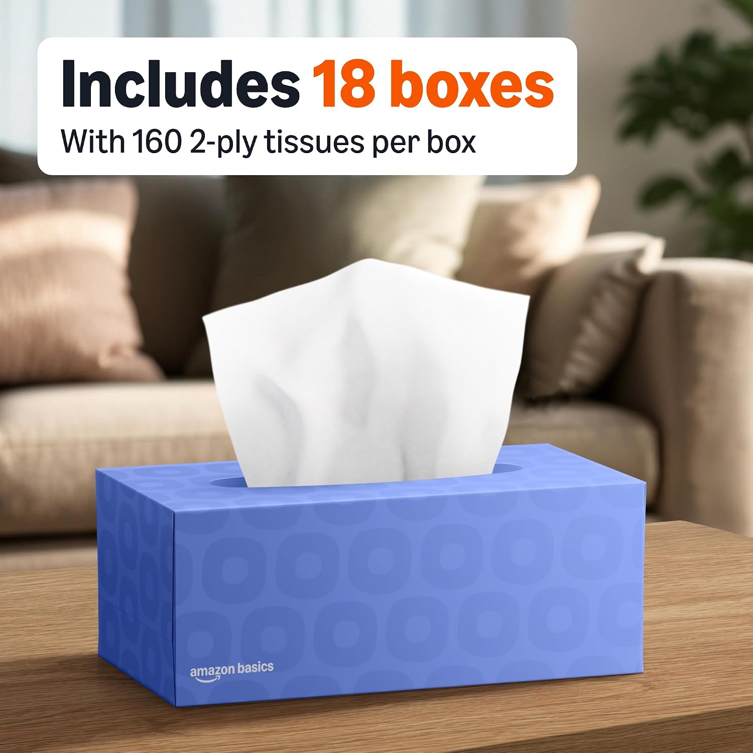 Amazon Basics Pañuelos faciales, 2 capas, 160 pañuelos por caja, 4 cajas (640 en total) (anteriormente Solimo)