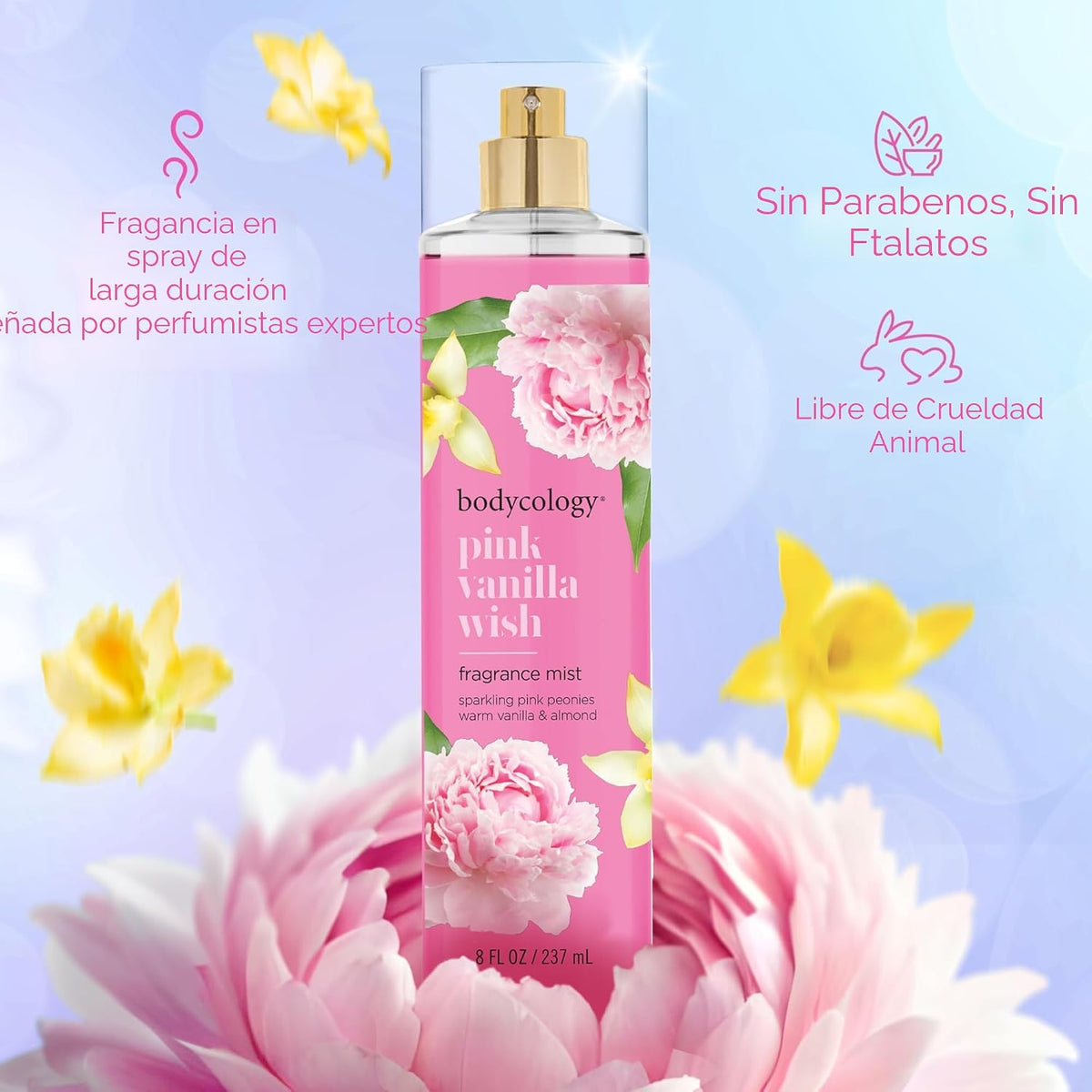 Bodycology Bruma corporal de fragancia de larga duración, Flor de cerezo, 8 fl oz
