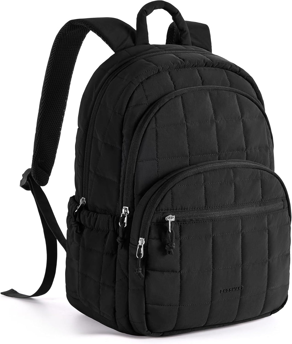 BAGSMART - Mochila de viaje para mujer, mochila universitaria para laptop de 15.6 pulgadas, color negro | Fits 15.6" Laptop, Personal Carry-on Size with Trolley Sleeve, Quilted Style for College Nurse Teacher, Water-Resistant