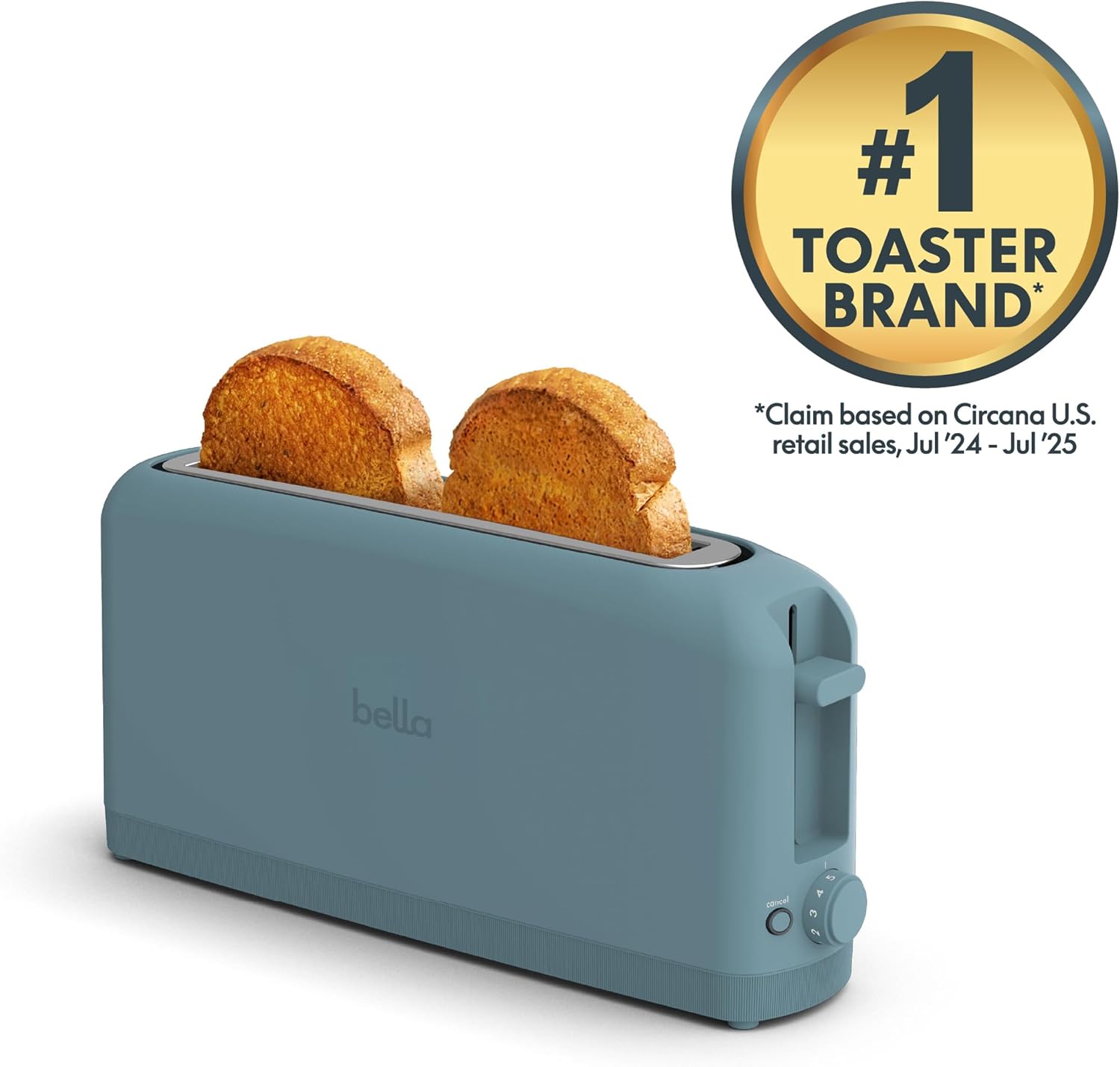 bella Tostadora delgada de 2 rebanadas, utensilios de cocina Fits-anywhere™, control de tostado de 6 ajustes con botones de recalentamiento y cancelación, se adapta a pan de masa madre, ranura de 10