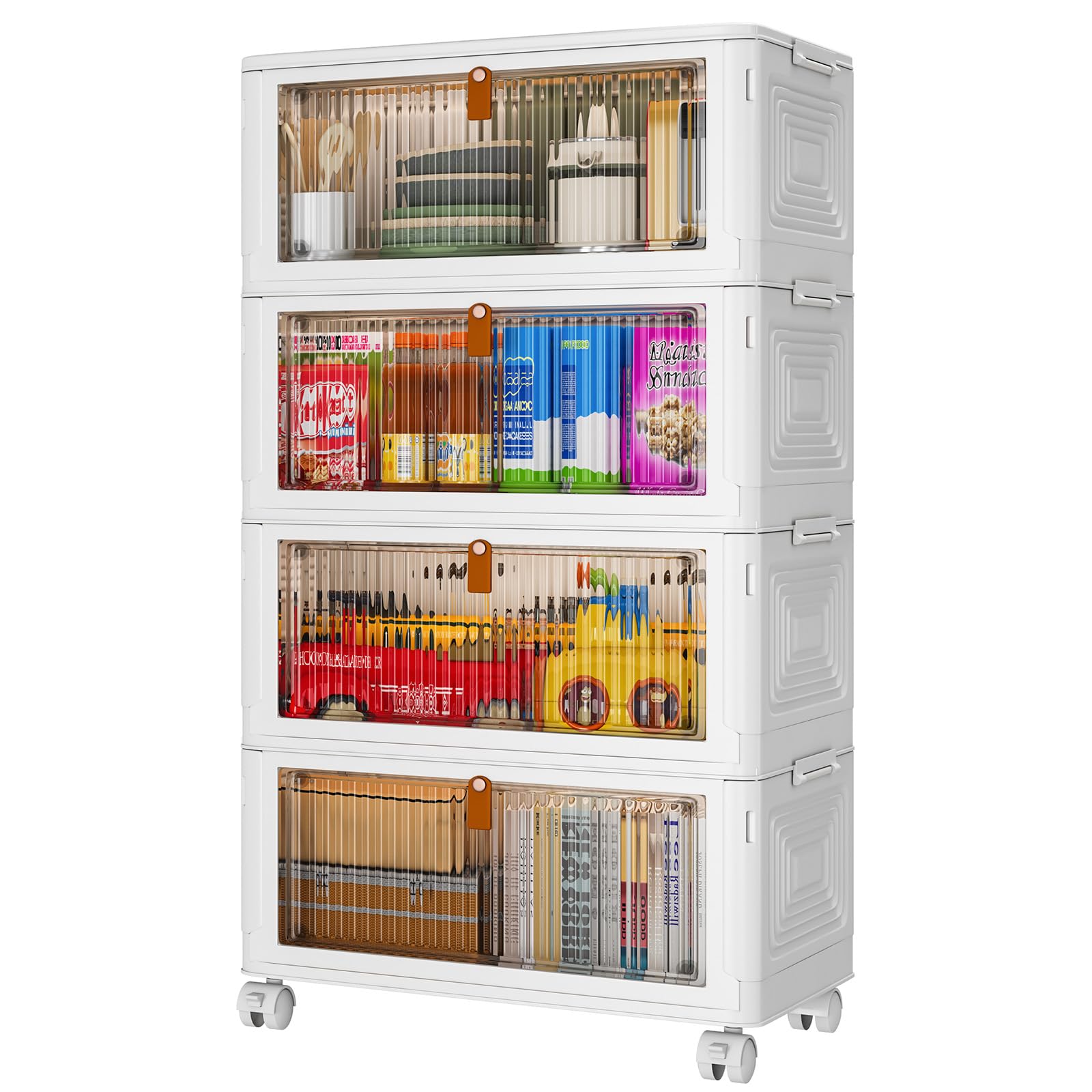 YFXCVSL Cajas de Almacenamiento de Plástico de 4 Niveles con Tapa 23QT, Contenedores de Almacenamiento Apilables con Ruedas, Cajas de Almacenamiento Plegables, Cajas de Almacenamiento Colapsables | Plastic Storage Bins with Wheels, Folding Storage Boxes,
