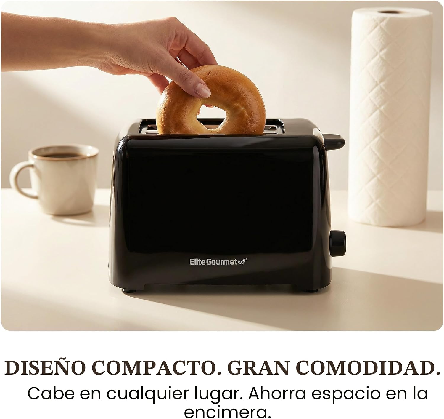 Elite Gourmet ECT1027B - Tostadora Cool Touch con 6 ajustes de temperatura y ranuras extra anchas de 1.25 pulgadas para bagels, gofres, panes especiales, hojaldre, aperitivos, certificado ETL, 2 | 6 niveles de dorado, se adapta a bagels y pan grueso, func