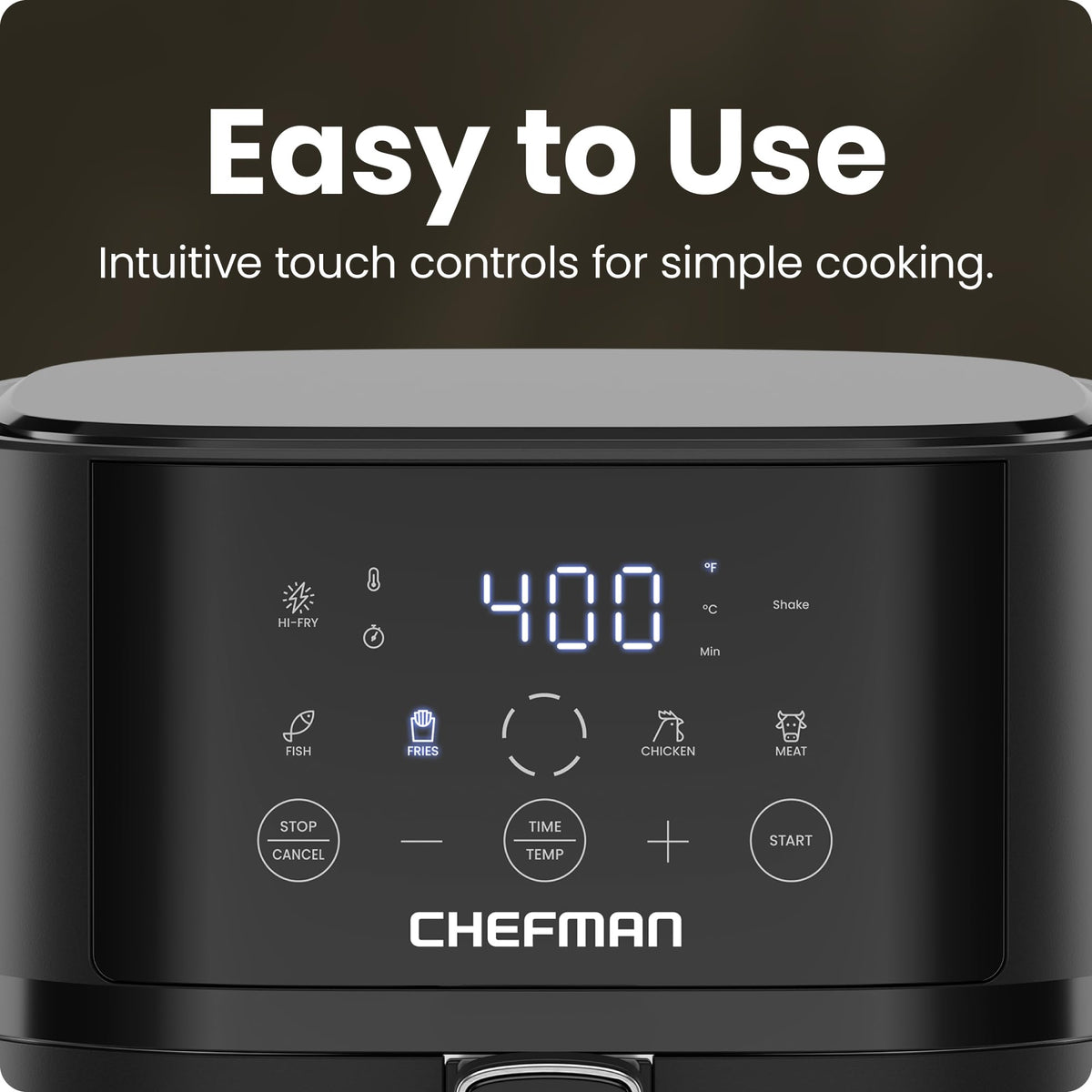 Chefman Air Fryer – 4 QT Compact Airfryer for Quick & Easy Meals, Features Hi-Fry Technology for Extra Crisp, Easy-View Window, Touch Controls with 4 Presets, Nonstick & Dishwasher Safe Basket - Black