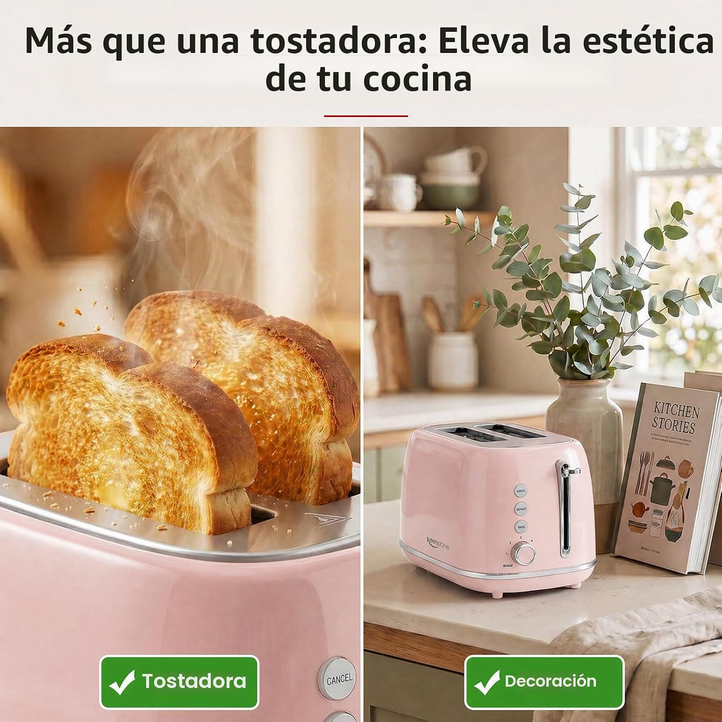 Tostadora de 2 rebanadas Keenstone de acero inoxidable con 6 ajustes de tostado, función de bagel, cancelar, descongelar, tostadora retro de 2 rebanadas con ranura extra ancha, bandeja de migas