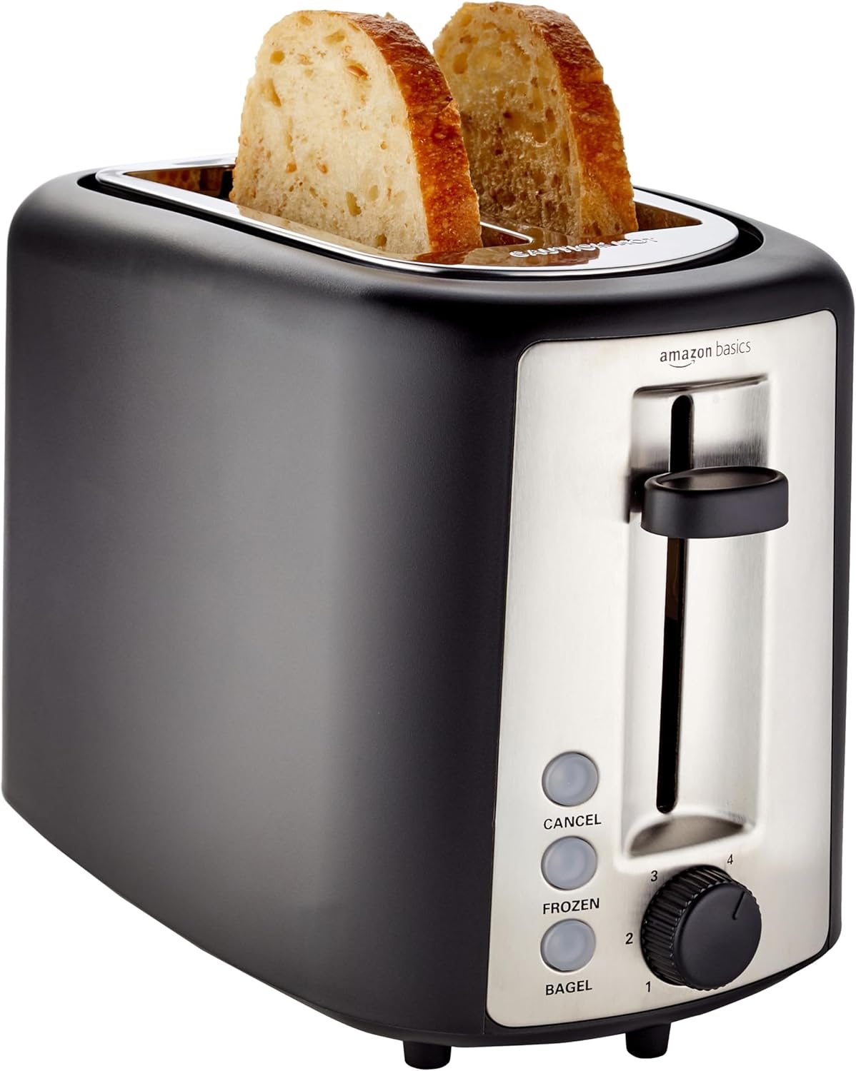 Amazon Basics Tostadora de 2 rebanadas, con 6 ajustes de tostado, ranuras extra anchas para bagels y panes especiales, bandeja de migas extraíble fácil de limpiar, botones de cancelar/descongelar