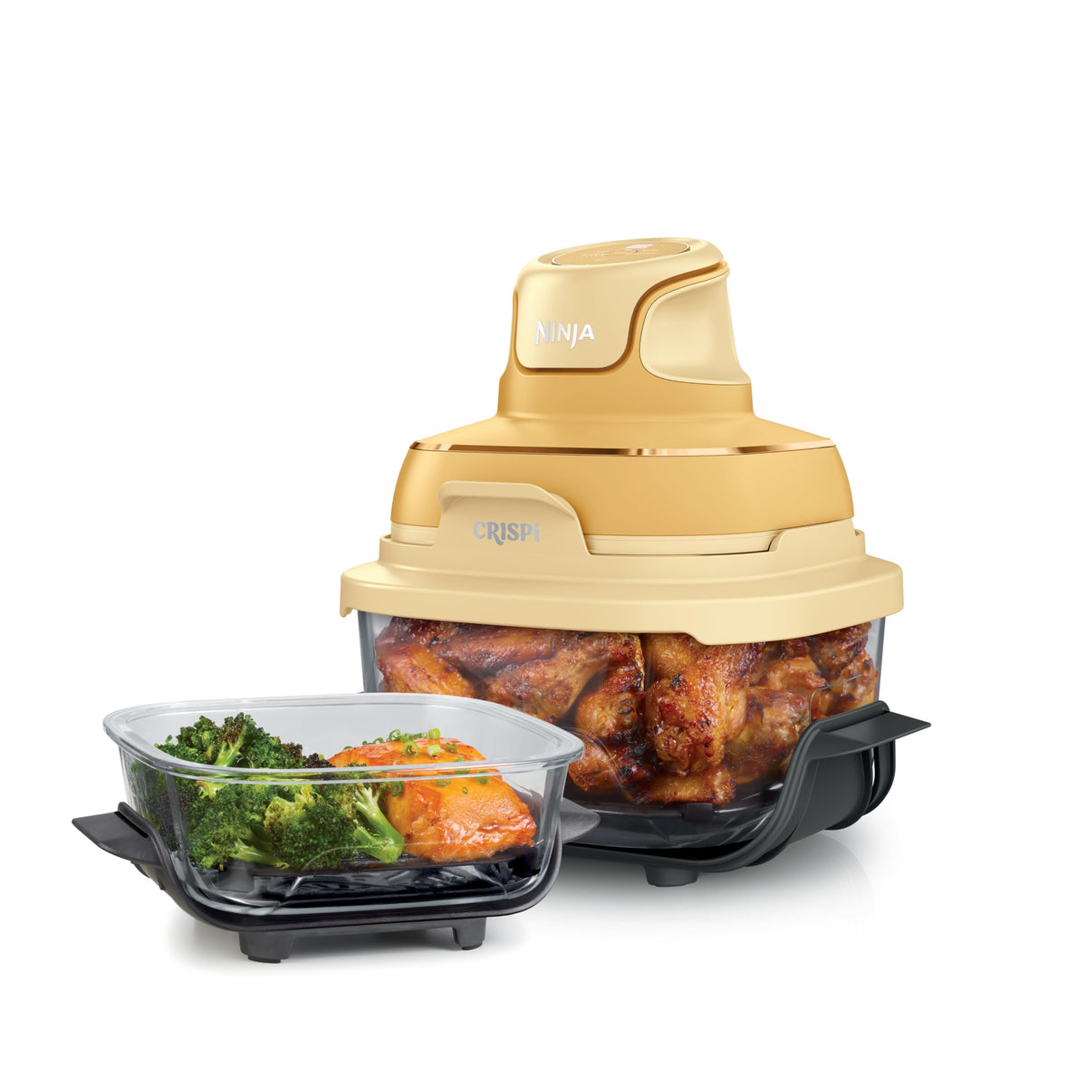 Ninja Crispi Glass Air Fryer, 4-in-1, Stone, FN101ST | Max crisp, bake, air fry, recrisp, 450F max, 4 Qt and 6 Cup containers, PFAS-free glass