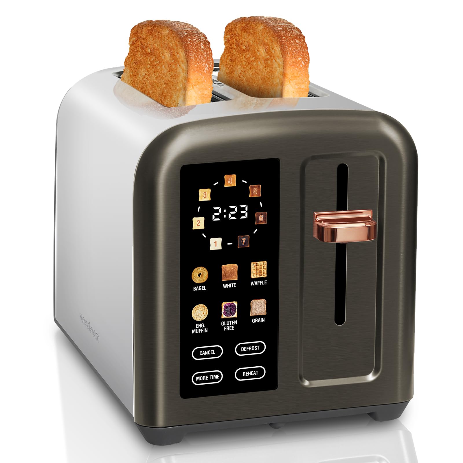 SEEDEEM Tostadora de 4 Rebanadas, Tostadora de Acero Inoxidable y Control Táctil, Pantalla LCD, 6 Tipos de Pan, 7 Configuraciones de Tostado, Ranuras de 1.5'' de Ancho, Cancelar/Descongelar/Recalentar | Toaster 4 Slice, 6 Bread Type, 7 Shade Settings, 1.5