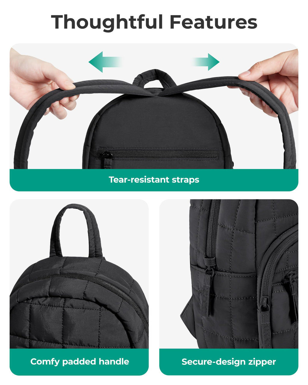 BAGSMART - Mochila de viaje para mujer, mochila universitaria para laptop de 15.6 pulgadas, color negro | Fits 15.6" Laptop, Personal Carry-on Size with Trolley Sleeve, Quilted Style for College Nurse Teacher, Water-Resistant