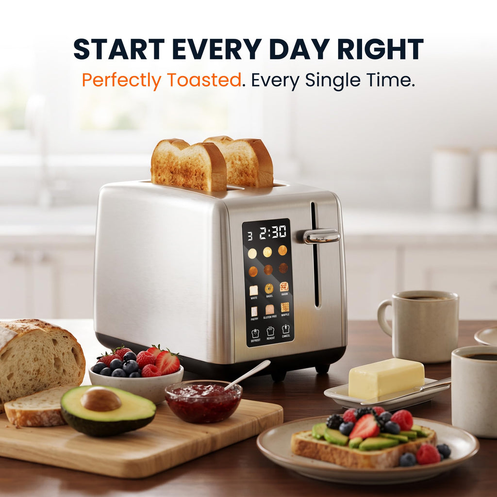 Elite Gourmet | Extra-Wide Slots Fit Bagels, Sourdough & Texas Toast, 6 Browning Settings, Reheat, Defrost & Cancel, Built-In Warming Rack