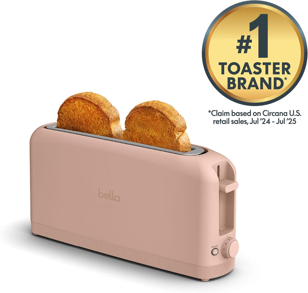 bella Tostadora delgada de 2 rebanadas, utensilios de cocina Fits-anywhere™, control de tostado de 6 ajustes con botones de recalentamiento y cancelación, se adapta a pan de masa madre, ranura de 10