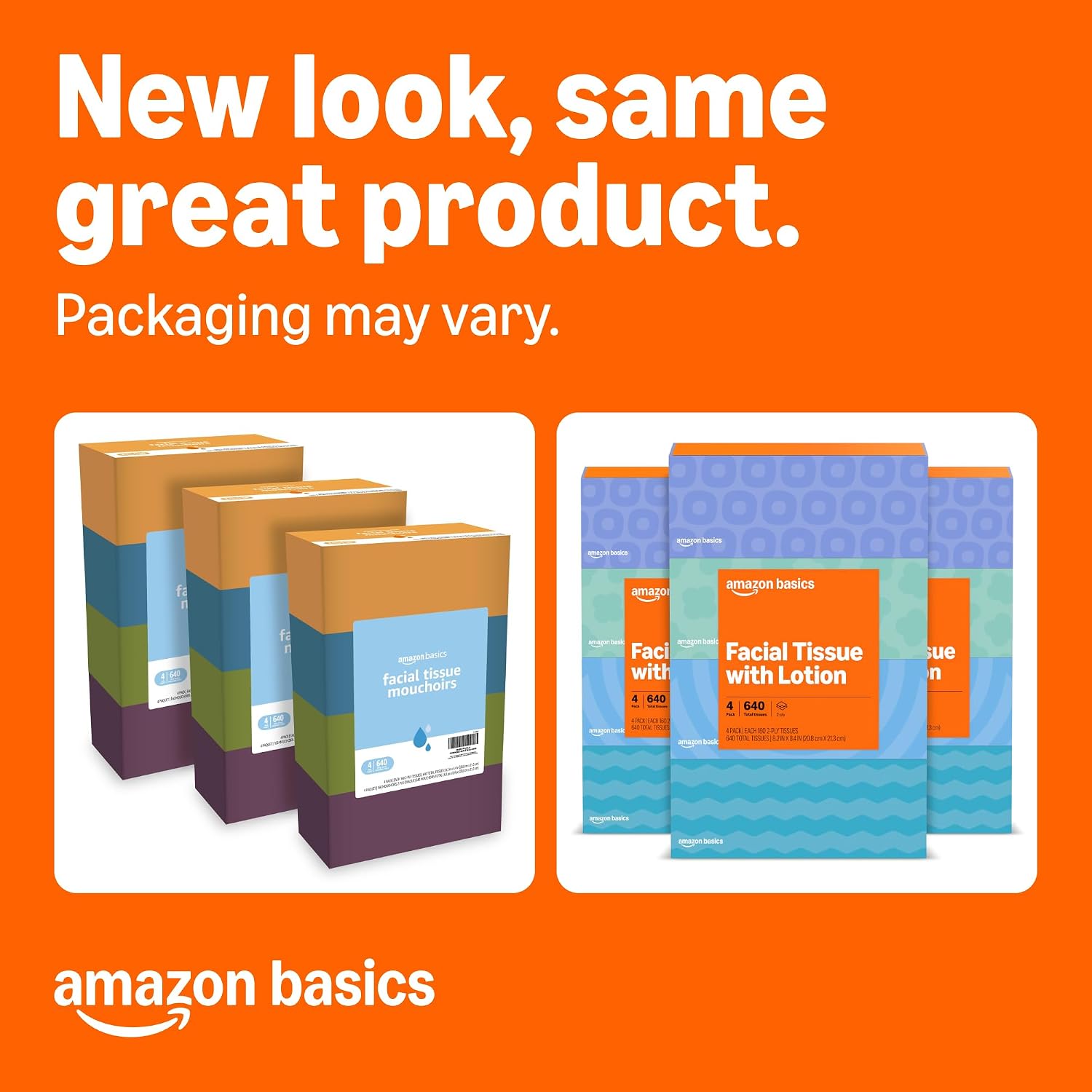 Amazon Basics Pañuelos faciales, 2 capas, 160 pañuelos por caja, 4 cajas (640 en total) (anteriormente Solimo)