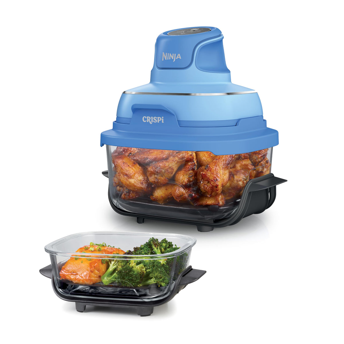 Ninja Crispi Glass Air Fryer, 4-in-1, Stone, FN101ST | Max crisp, bake, air fry, recrisp, 450F max, 4 Qt and 6 Cup containers, PFAS-free glass