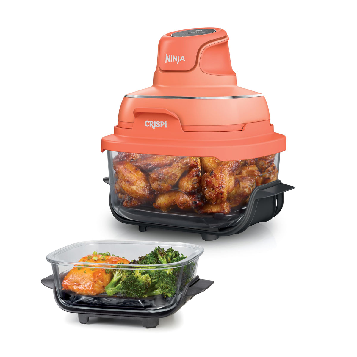 Ninja Crispi Glass Air Fryer, 4-in-1, Stone, FN101ST | Max crisp, bake, air fry, recrisp, 450F max, 4 Qt and 6 Cup containers, PFAS-free glass