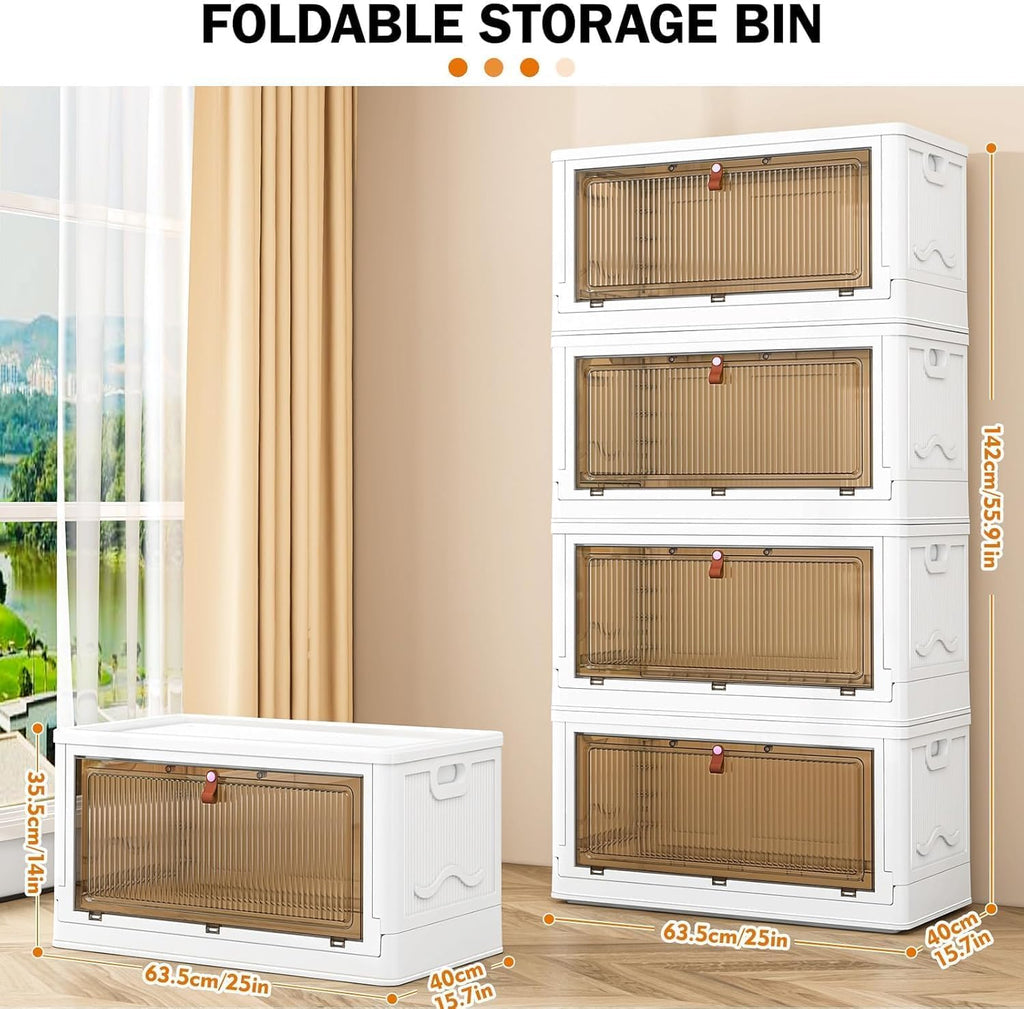 YFXCVSL Cajas de Almacenamiento de Plástico de 4 Niveles con Tapa 23QT, Contenedores de Almacenamiento Apilables con Ruedas, Cajas de Almacenamiento Plegables, Cajas de Almacenamiento Colapsables | Plastic Storage Bins with Wheels, Folding Storage Boxes,