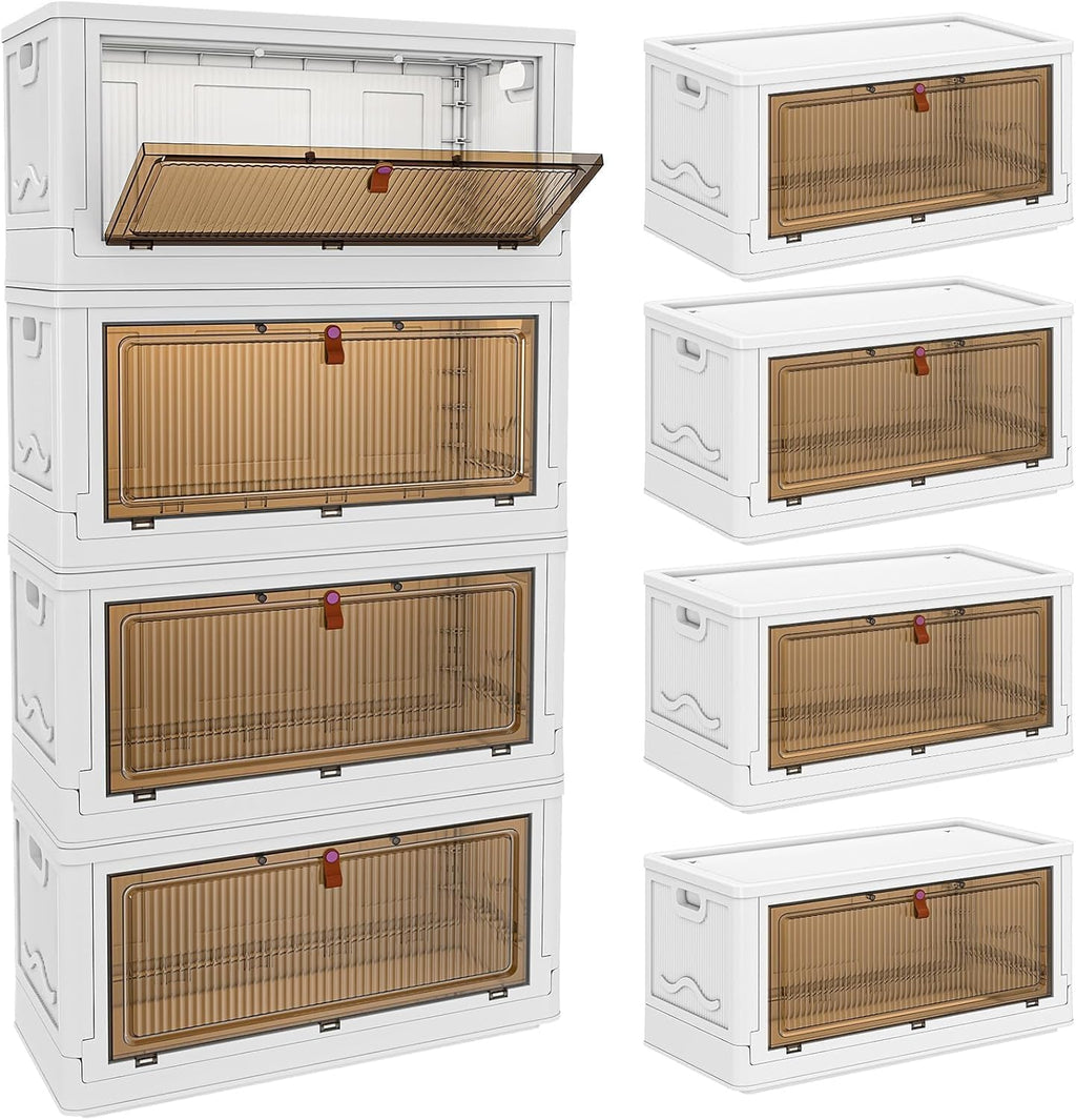 YFXCVSL Cajas de Almacenamiento de Plástico de 4 Niveles con Tapa 23QT, Contenedores de Almacenamiento Apilables con Ruedas, Cajas de Almacenamiento Plegables, Cajas de Almacenamiento Colapsables | Plastic Storage Bins with Wheels, Folding Storage Boxes,