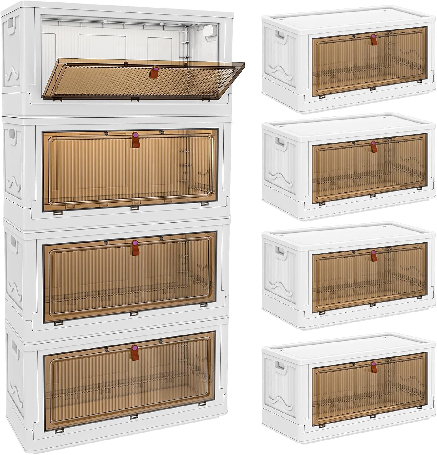 YFXCVSL Cajas de Almacenamiento de Plástico de 4 Niveles con Tapa 23QT, Contenedores de Almacenamiento Apilables con Ruedas, Cajas de Almacenamiento Plegables, Cajas de Almacenamiento Colapsables | Plastic Storage Bins with Wheels, Folding Storage Boxes,