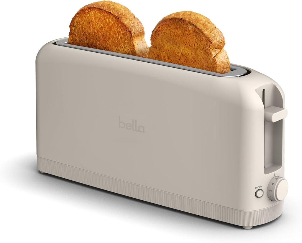 bella Tostadora delgada de 2 rebanadas, utensilios de cocina Fits-anywhere™, control de tostado de 6 ajustes con botones de recalentamiento y cancelación, se adapta a pan de masa madre, ranura de 10