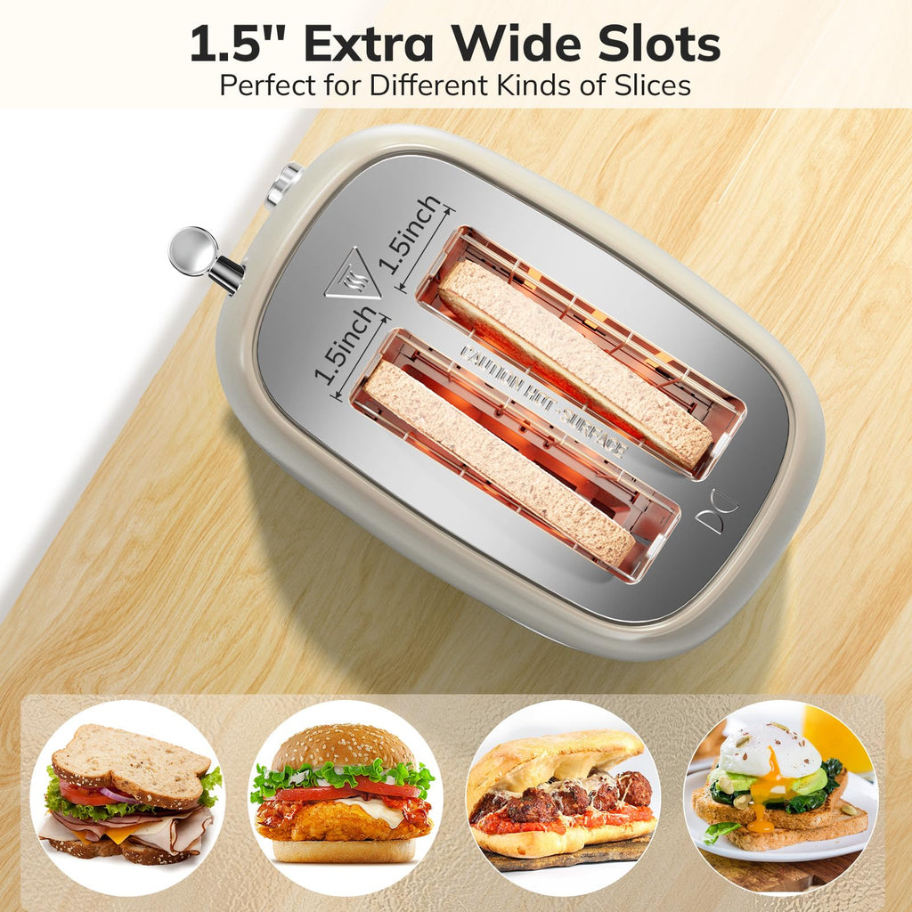 Tostadora de 2 rebanadas Keenstone de acero inoxidable con 6 ajustes de tostado, función de bagel, cancelar, descongelar, tostadora retro de 2 rebanadas con ranura extra ancha, bandeja de migas