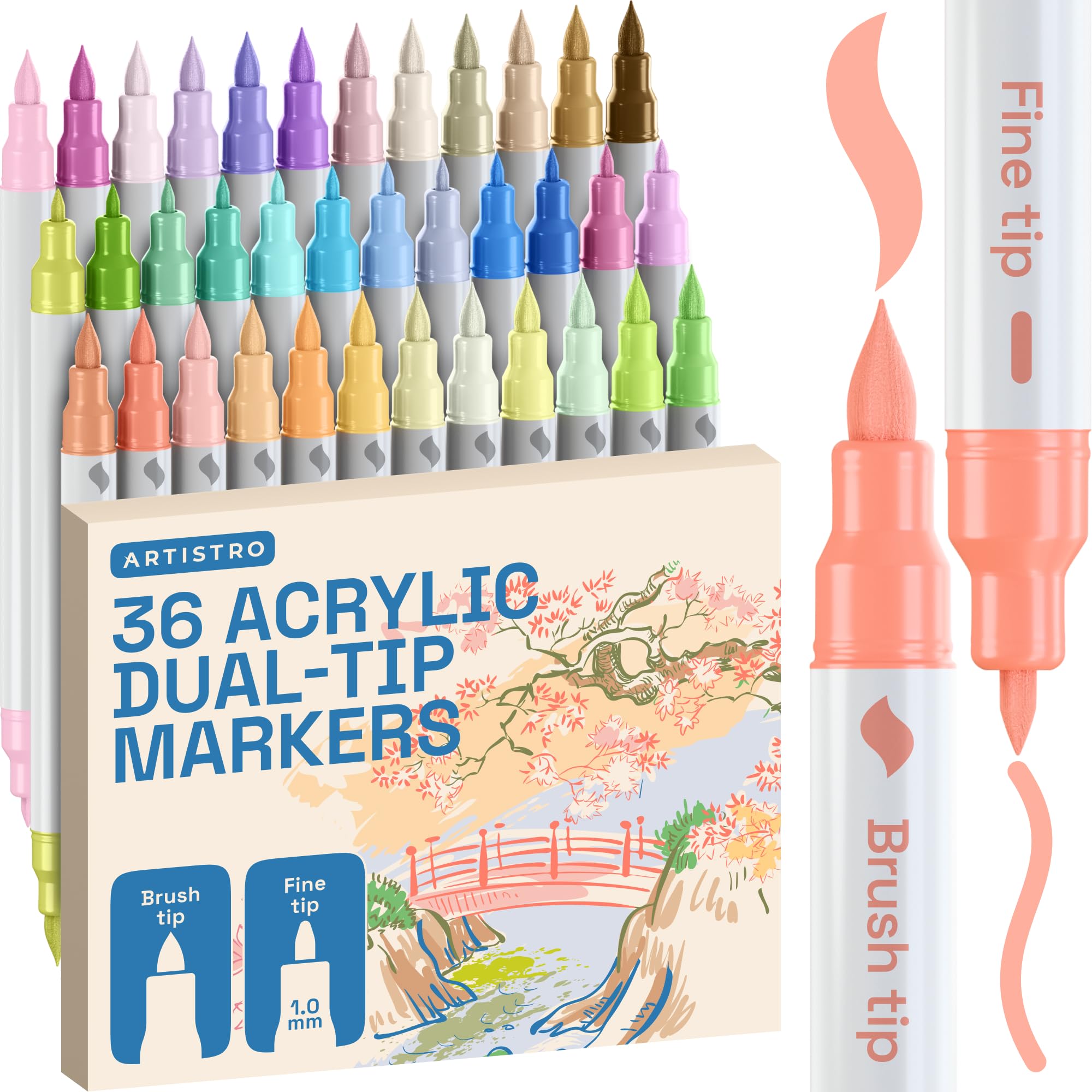 ARTISTRO 36 rotuladores de pintura acrílica de doble punta para dibujo | For Fabric, Rock, Glass, Wood, & Molds, Arts & Crafts Gift for Adults, Teens, & Kids, Classroom Must Haves & School Supplies