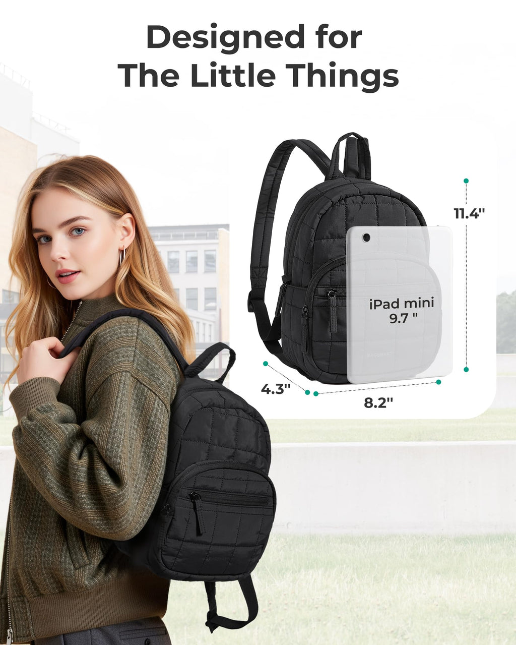 BAGSMART - Mochila de viaje para mujer, mochila universitaria para laptop de 15.6 pulgadas, color negro | Fits 15.6" Laptop, Personal Carry-on Size with Trolley Sleeve, Quilted Style for College Nurse Teacher, Water-Resistant