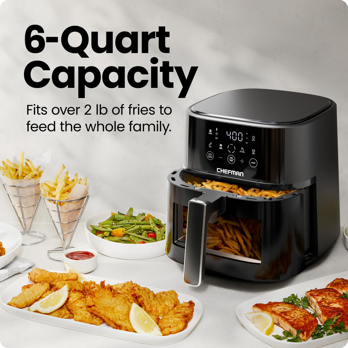 Chefman Air Fryer – 4 QT Compact Airfryer for Quick & Easy Meals, Features Hi-Fry Technology for Extra Crisp, Easy-View Window, Touch Controls with 4 Presets, Nonstick & Dishwasher Safe Basket - Black