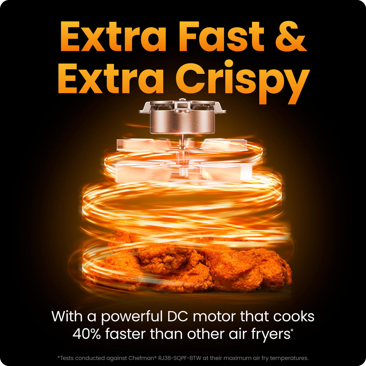 Chefman Air Fryer 8 Qt | TurboFry® 4-in-1 with 450°F Hi-Fry Option for Crispier Results | Bake, Dehydrate, Frozen | XL Nonstick Dishwasher-Safe Basket | Stainless Steel