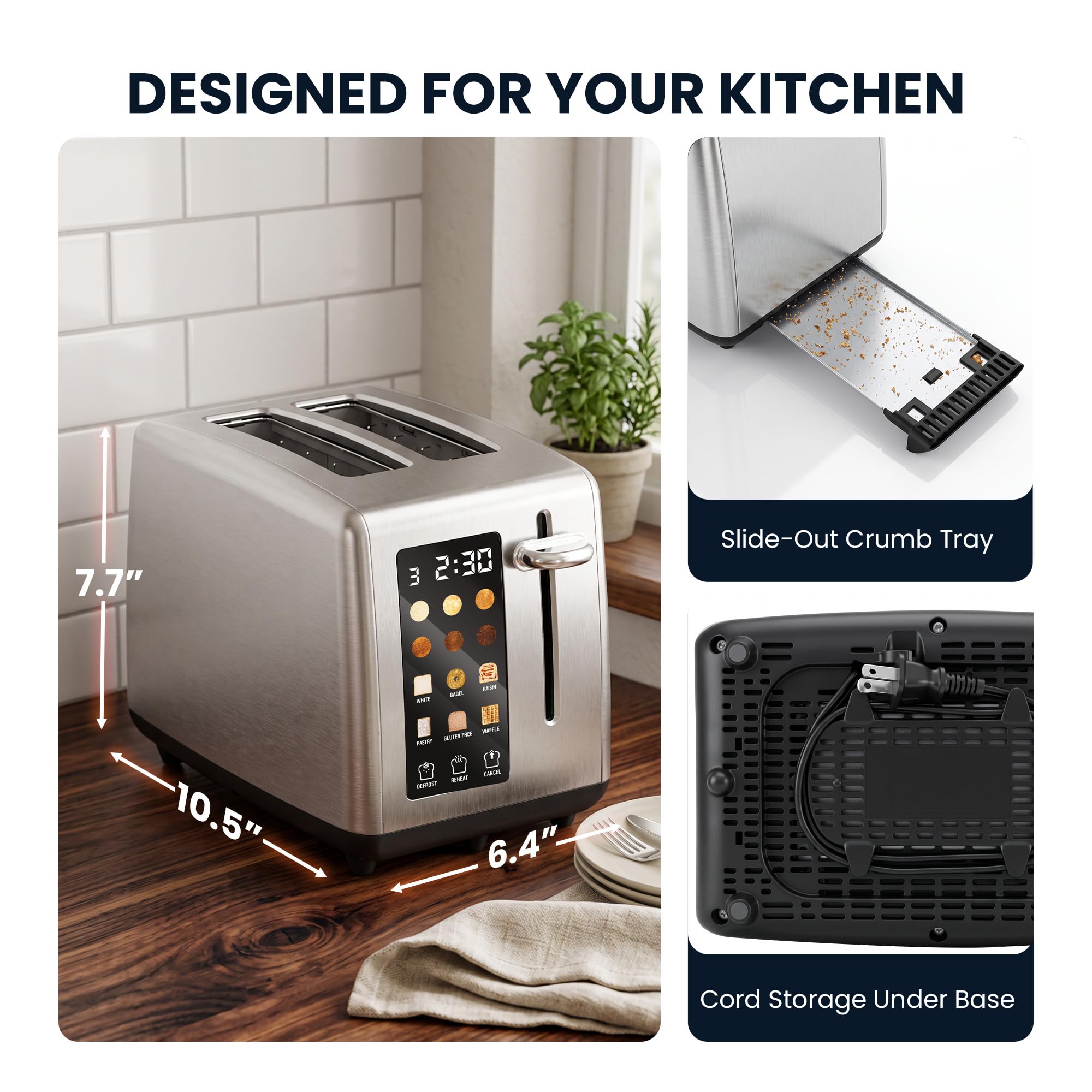 Elite Gourmet | Extra-Wide Slots Fit Bagels, Sourdough & Texas Toast, 6 Browning Settings, Reheat, Defrost & Cancel, Built-In Warming Rack