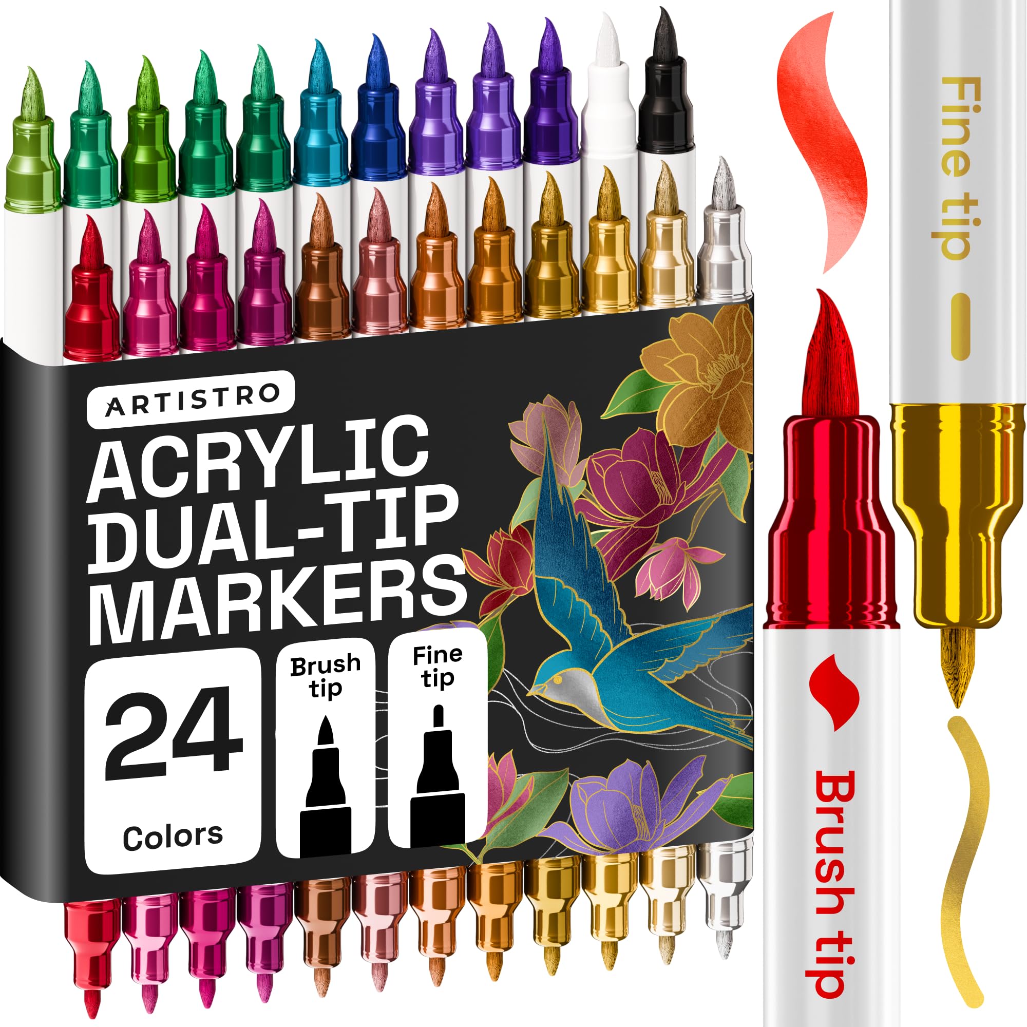 ARTISTRO 36 rotuladores de pintura acrílica de doble punta para dibujo | For Fabric, Rock, Glass, Wood, & Molds, Arts & Crafts Gift for Adults, Teens, & Kids, Classroom Must Haves & School Supplies