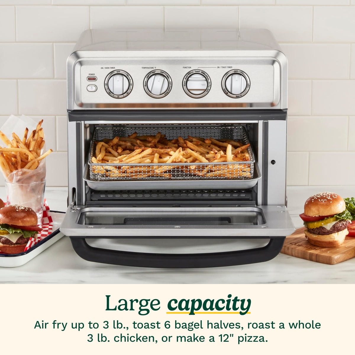 Cuisinart Air Fryer Toaster Oven, 1800W, 8-in-1 with Air Fry, Convection, Broil & Warm, 0.6 Cubic Feet, 60-Minute Timer, TOA-70NAS, Stainless Steel | 1800W power, 0.6 cu. ft. capacity, convection, broil and warm modes, 60-minute timer