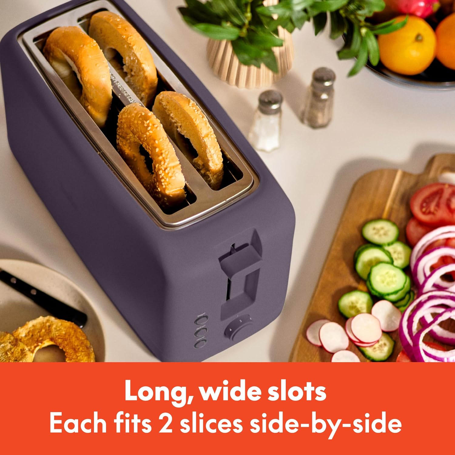 bella Tostadora delgada de 2 rebanadas, utensilios de cocina Fits-anywhere™, control de tostado de 6 ajustes con botones de recalentamiento y cancelación, se adapta a pan de masa madre, ranura de 10