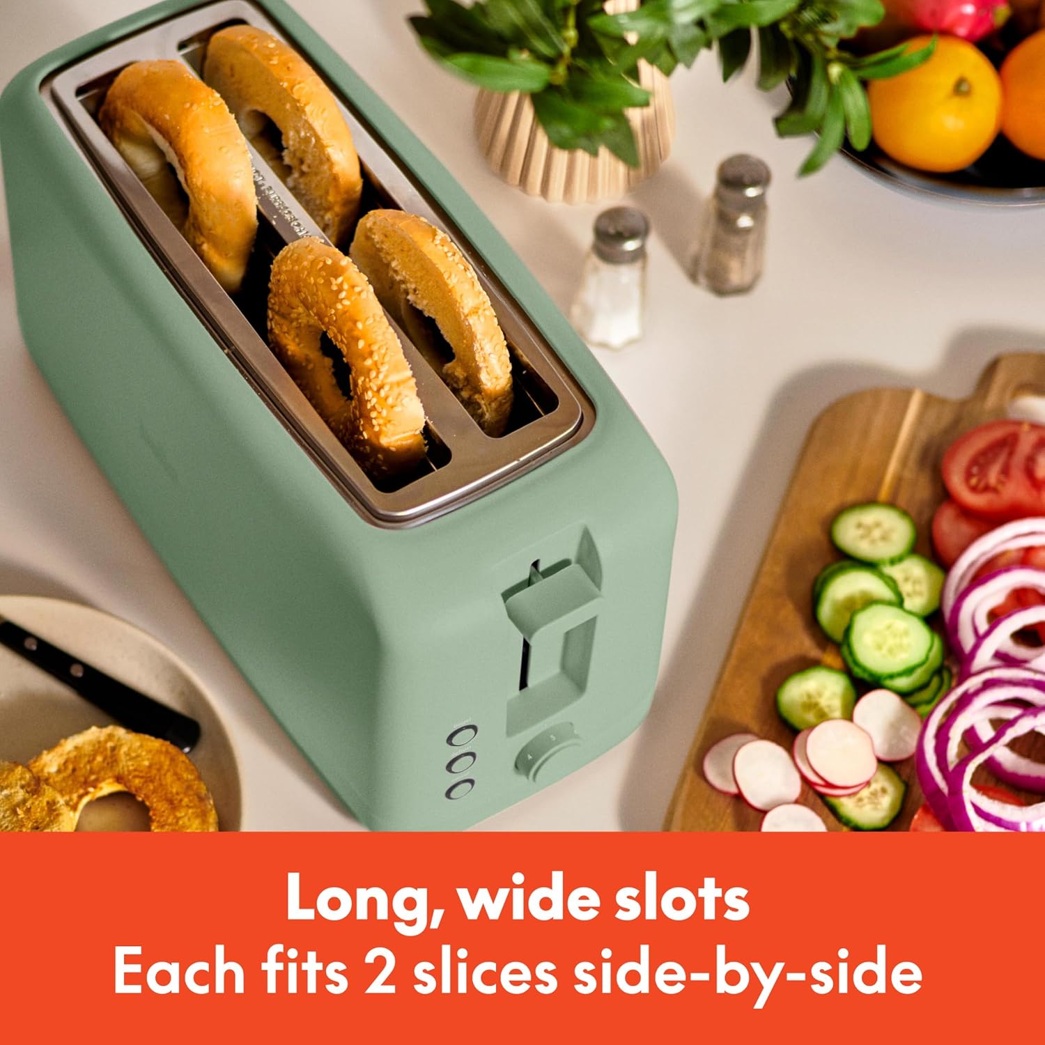 bella Tostadora delgada de 2 rebanadas, utensilios de cocina Fits-anywhere™, control de tostado de 6 ajustes con botones de recalentamiento y cancelación, se adapta a pan de masa madre, ranura de 10