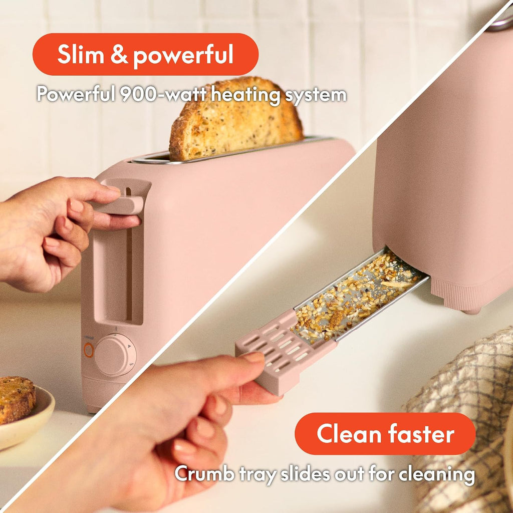 bella Tostadora delgada de 2 rebanadas, utensilios de cocina Fits-anywhere™, control de tostado de 6 ajustes con botones de recalentamiento y cancelación, se adapta a pan de masa madre, ranura de 10