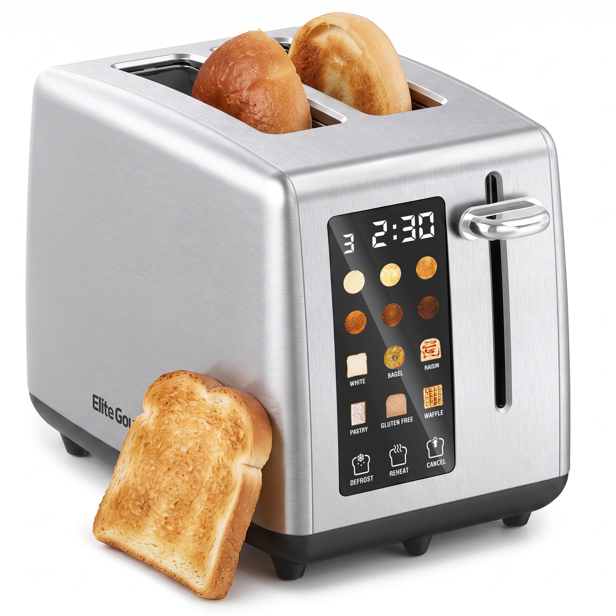 Elite Gourmet | Extra-Wide Slots Fit Bagels, Sourdough & Texas Toast, 6 Browning Settings, Reheat, Defrost & Cancel, Built-In Warming Rack