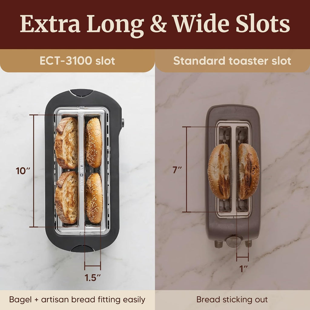 Elite Gourmet | Extra-Wide Slots Fit Bagels, Sourdough & Texas Toast, 6 Browning Settings, Reheat, Defrost & Cancel, Built-In Warming Rack