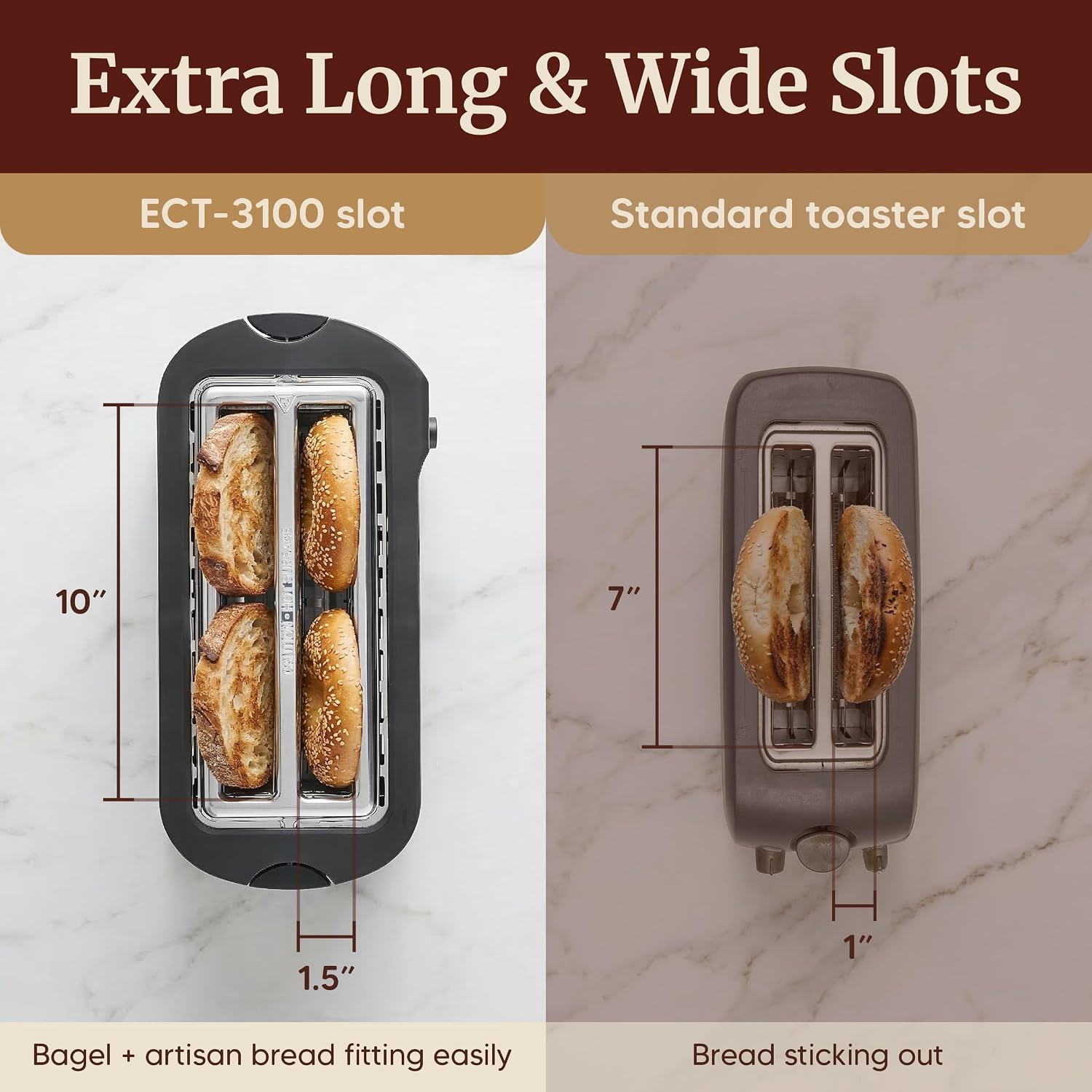 Elite Gourmet | Extra-Wide Slots Fit Bagels, Sourdough & Texas Toast, 6 Browning Settings, Reheat, Defrost & Cancel, Built-In Warming Rack