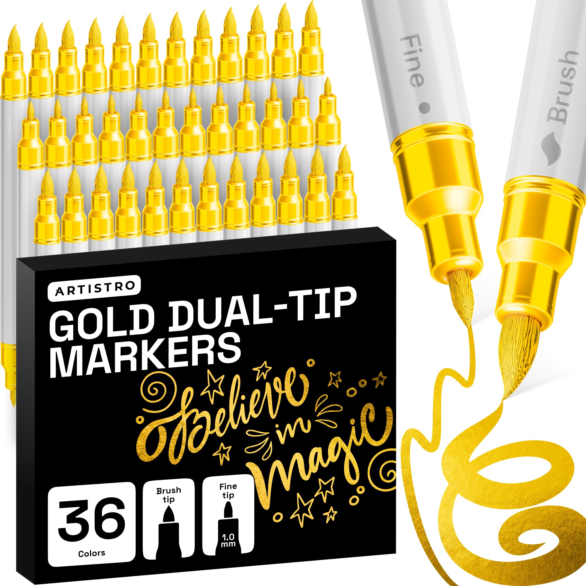 ARTISTRO 36 rotuladores de pintura acrílica de doble punta para dibujo | For Fabric, Rock, Glass, Wood, & Molds, Arts & Crafts Gift for Adults, Teens, & Kids, Classroom Must Haves & School Supplies