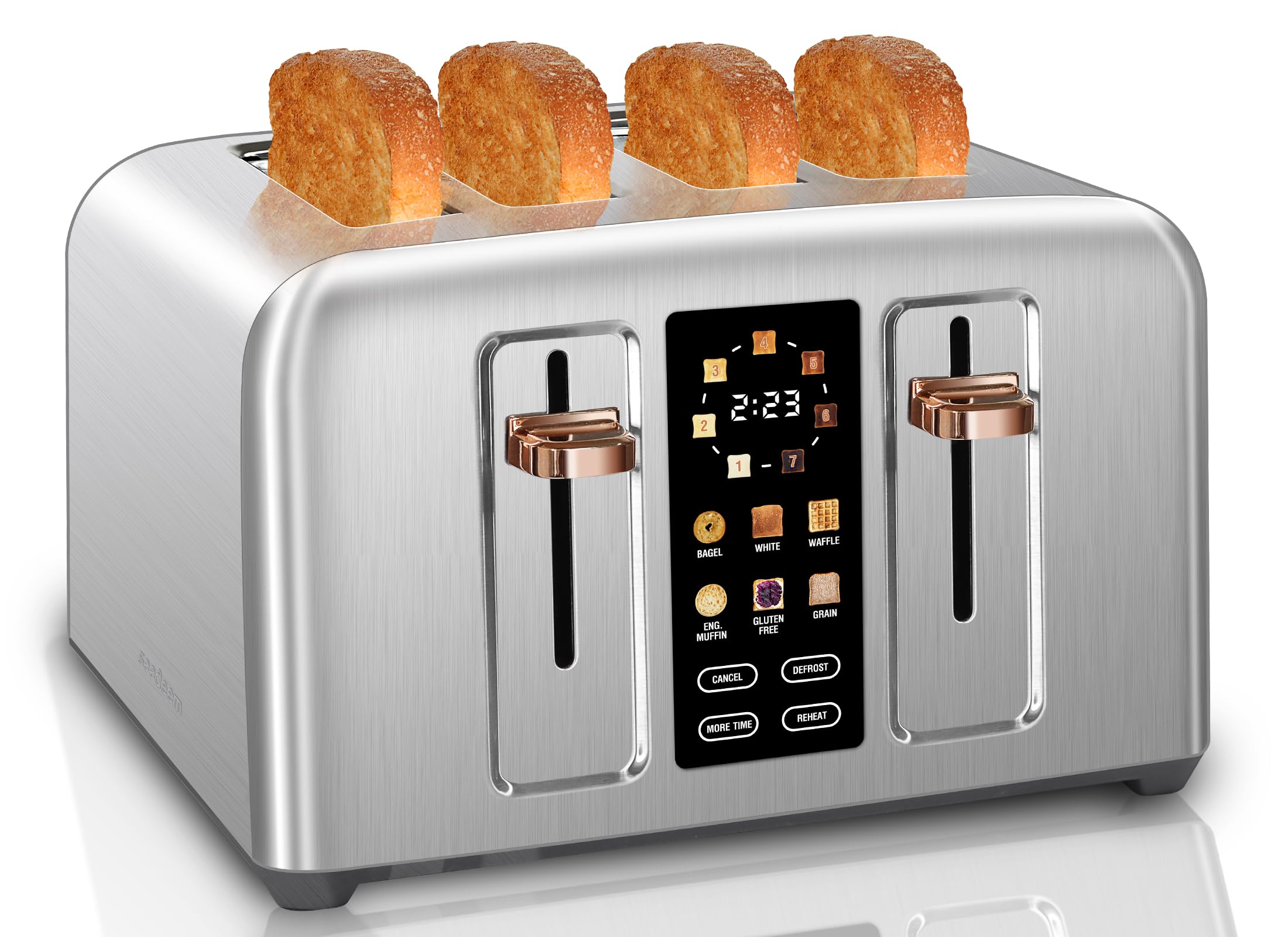 SEEDEEM Tostadora de 4 Rebanadas, Tostadora de Acero Inoxidable y Control Táctil, Pantalla LCD, 6 Tipos de Pan, 7 Configuraciones de Tostado, Ranuras de 1.5'' de Ancho, Cancelar/Descongelar/Recalentar | Toaster 4 Slice, 6 Bread Type, 7 Shade Settings, 1.5