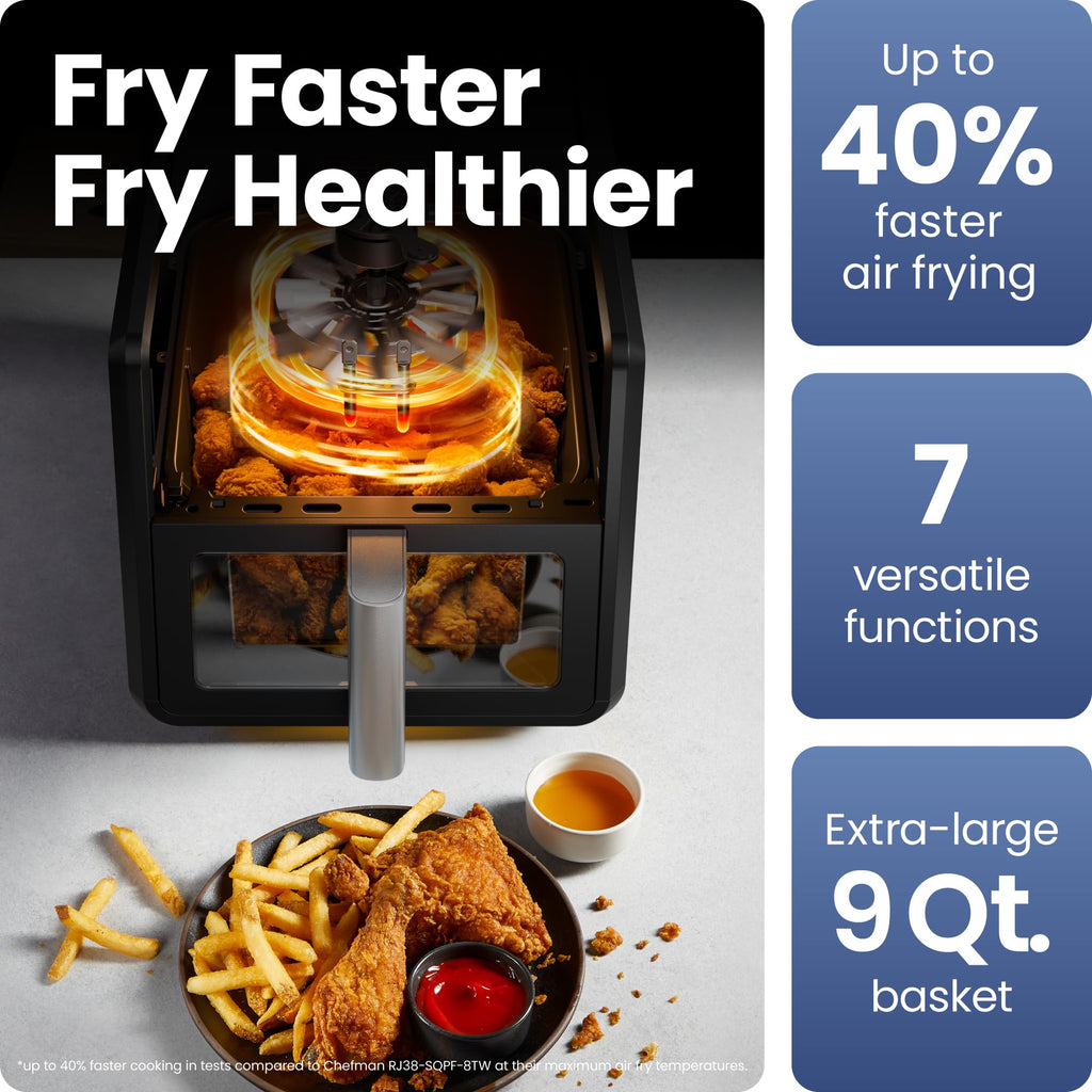 Chefman Air Fryer 8 Qt | TurboFry® 4-in-1 with 450°F Hi-Fry Option for Crispier Results | Bake, Dehydrate, Frozen | XL Nonstick Dishwasher-Safe Basket | Stainless Steel