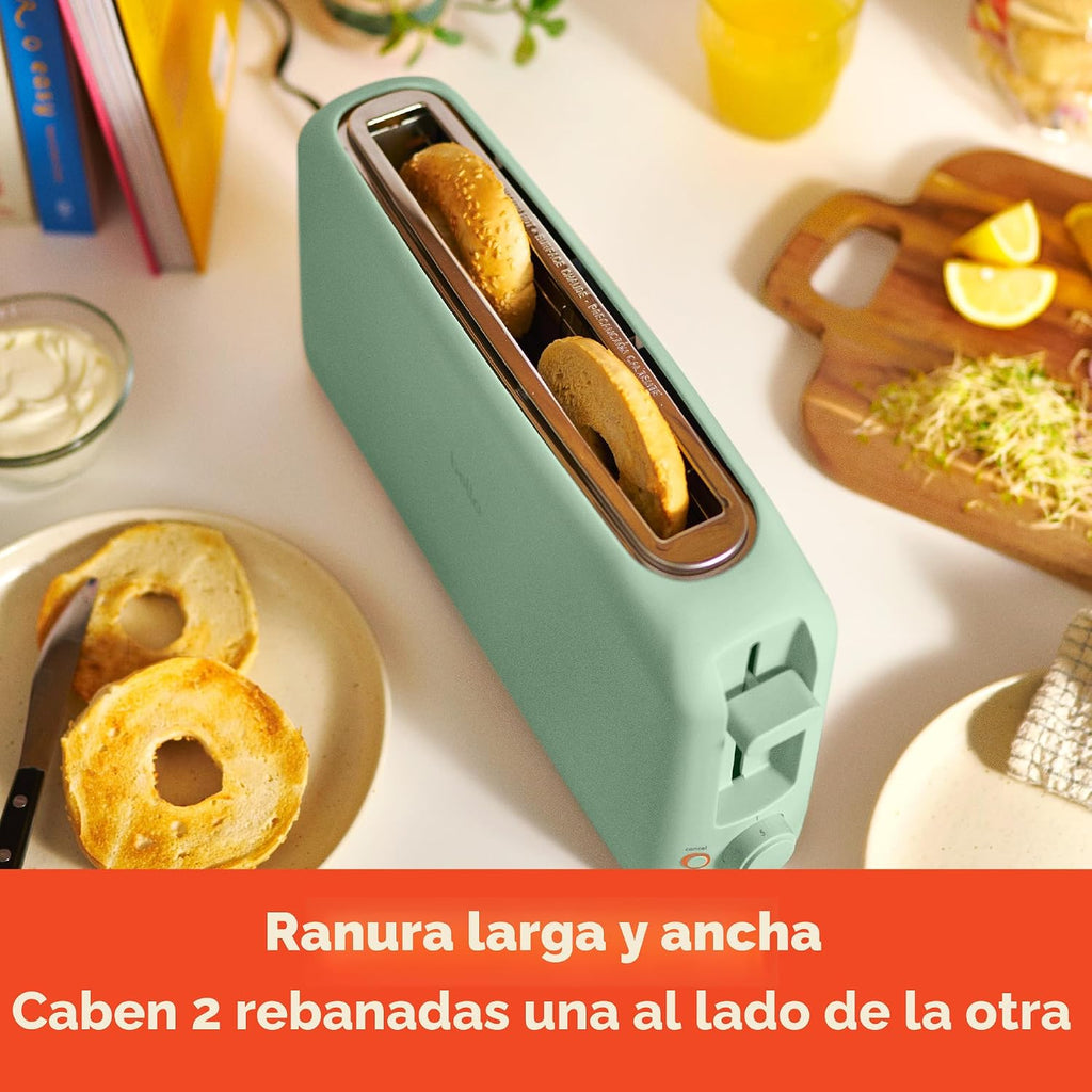 bella Tostadora delgada de 2 rebanadas, utensilios de cocina Fits-anywhere™, control de tostado de 6 ajustes con botones de recalentamiento y cancelación, se adapta a pan de masa madre, ranura de 10