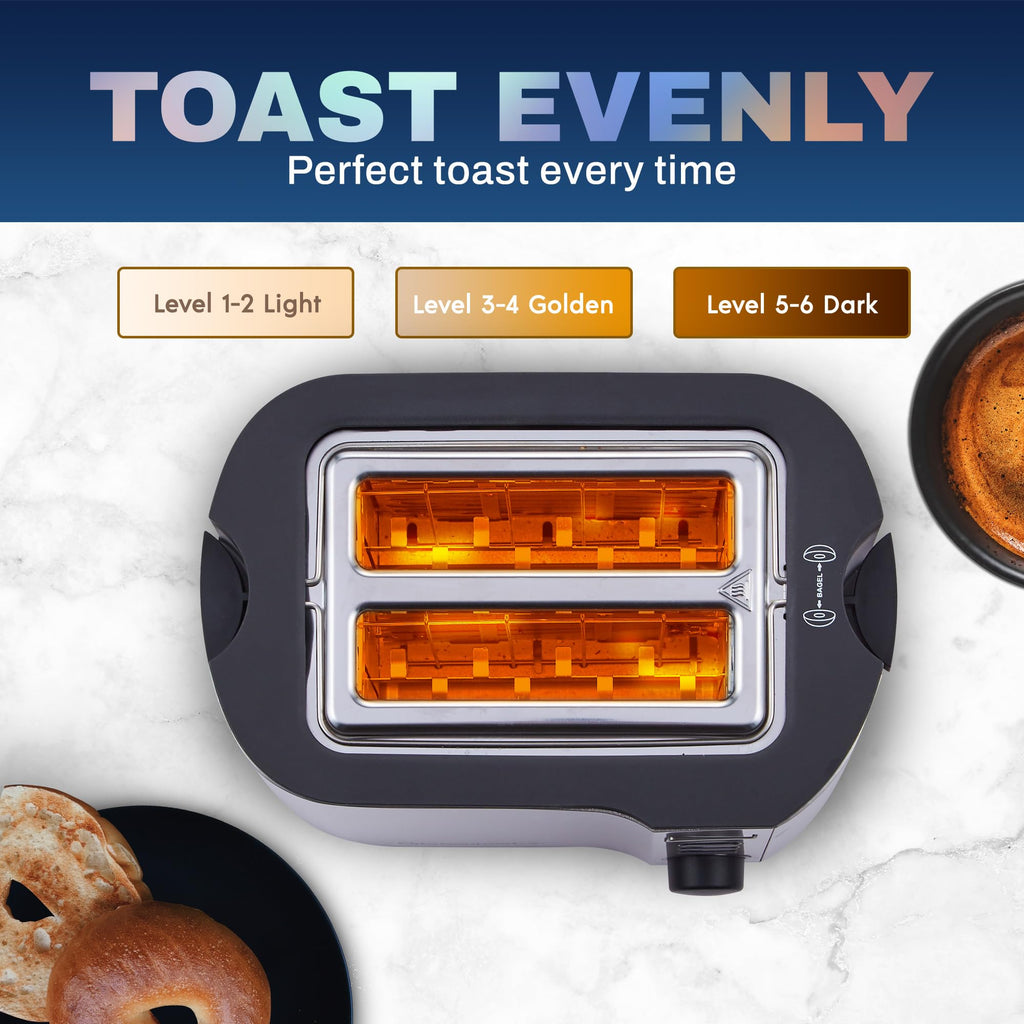 Elite Gourmet ECT1027B - Tostadora Cool Touch con 6 ajustes de temperatura y ranuras extra anchas de 1.25 pulgadas para bagels, gofres, panes especiales, hojaldre, aperitivos, certificado ETL, 2 | 6 niveles de dorado, se adapta a bagels y pan grueso, func