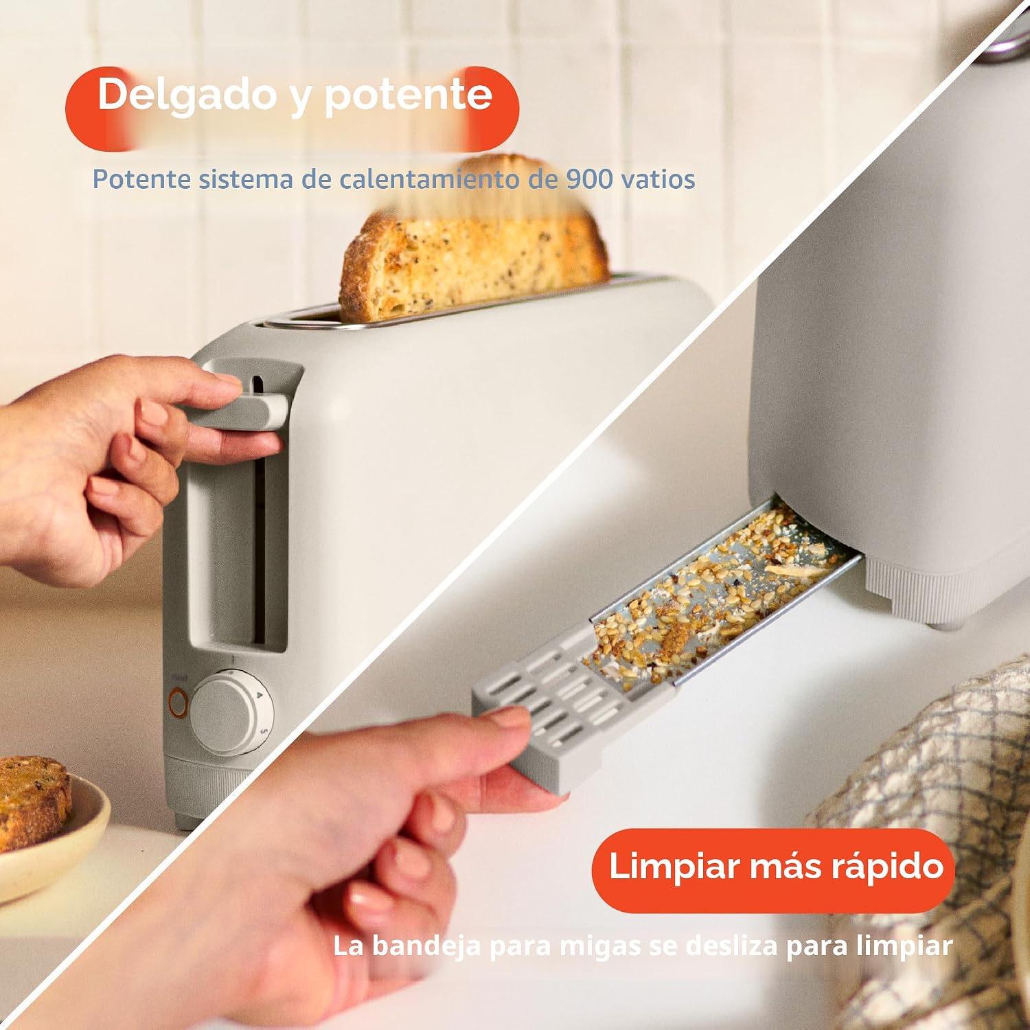bella Tostadora delgada de 2 rebanadas, utensilios de cocina Fits-anywhere™, control de tostado de 6 ajustes con botones de recalentamiento y cancelación, se adapta a pan de masa madre, ranura de 10